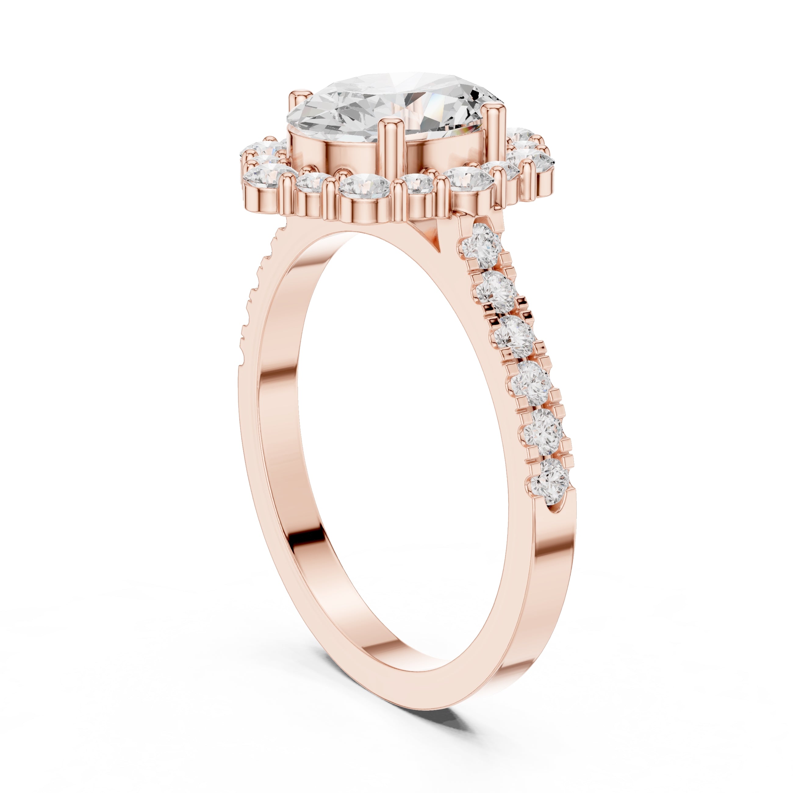 1.45 ct Oval Scalloped Halo Engagement Ring 1.45ct Rose Gold