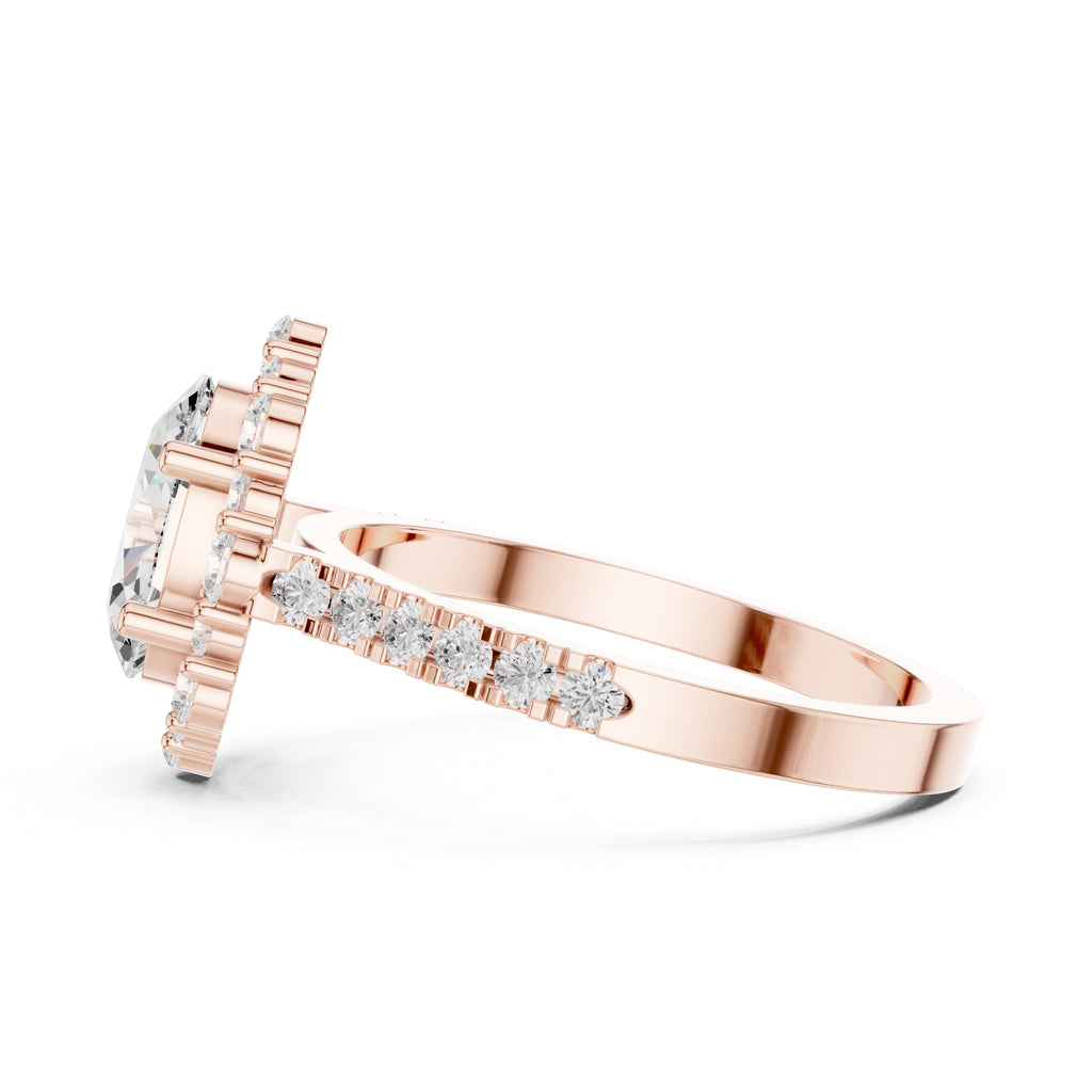 1.45 ct Oval Scalloped Halo Engagement Ring 1.45ct Rose Gold