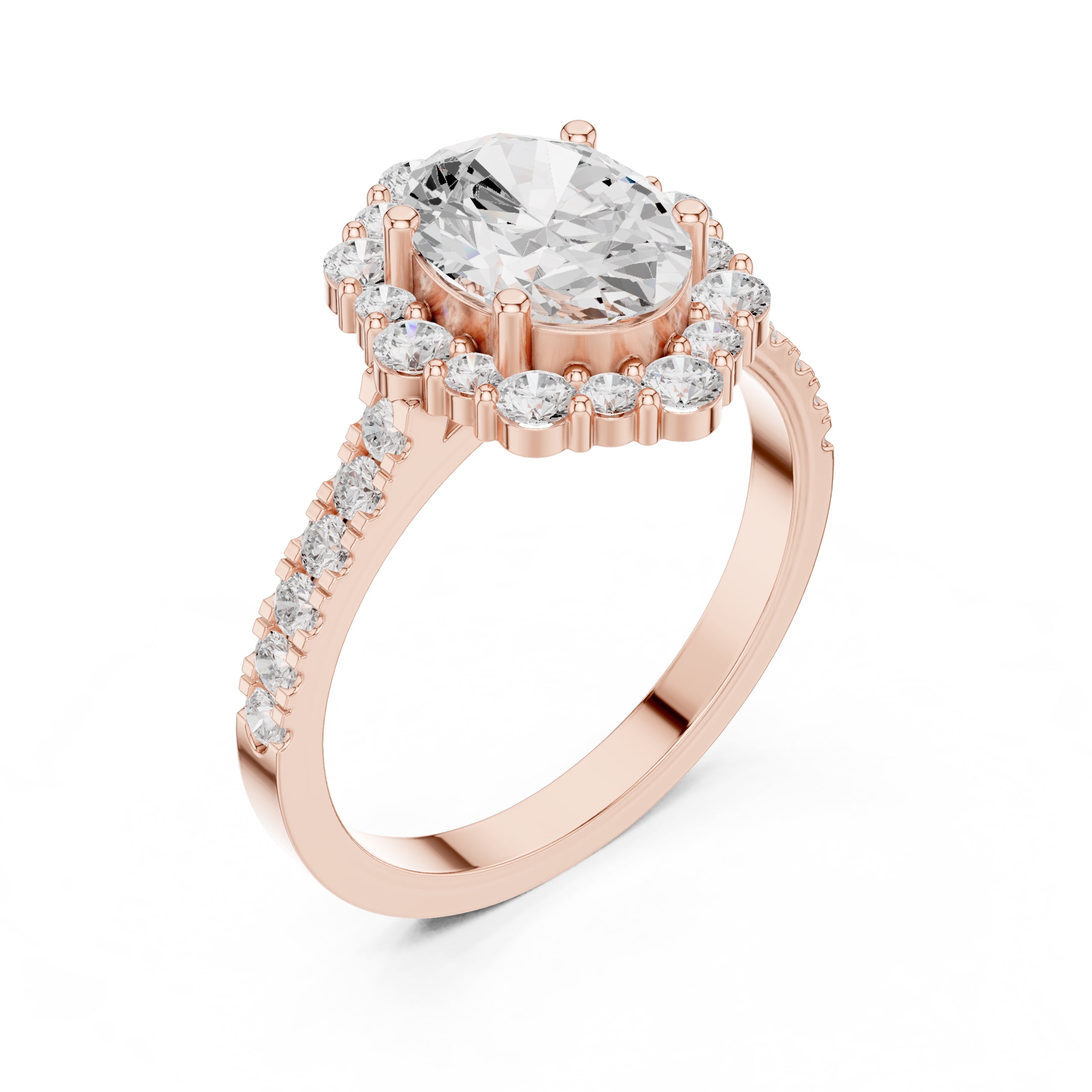 1.45 ct Oval Scalloped Halo Engagement Ring 1.45ct Rose Gold