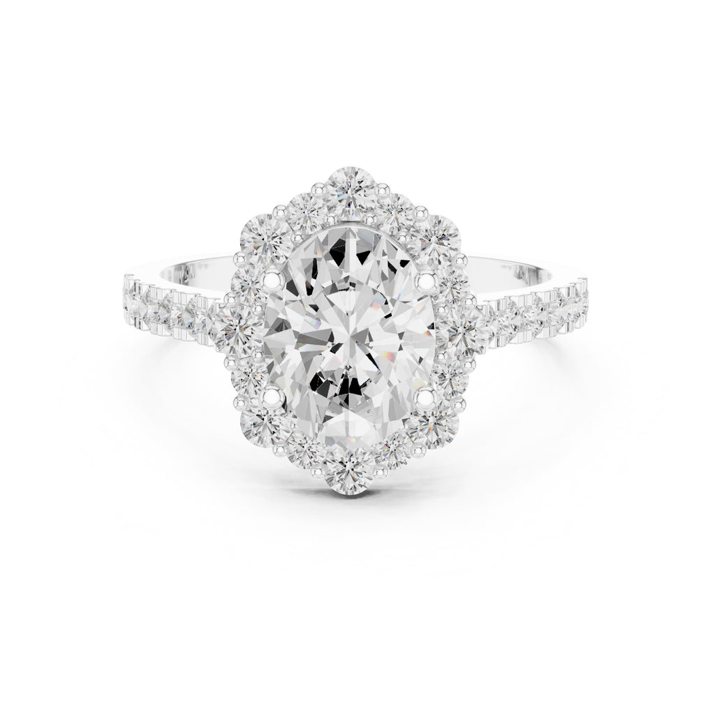 1.45 ct Oval Scalloped Halo Engagement Ring 1.45ct White Gold