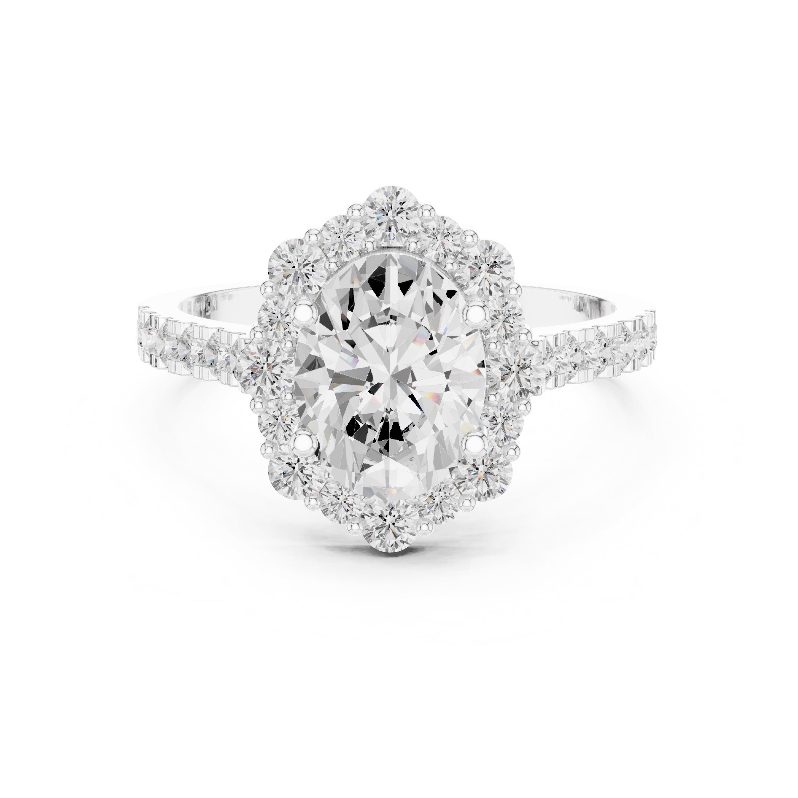 1.45 ct Oval Scalloped Halo Engagement Ring 1.45ct White Gold