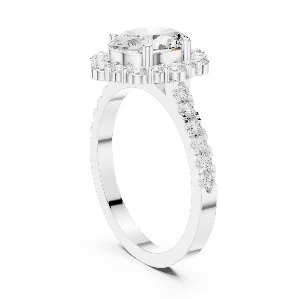 1.45 ct Oval Scalloped Halo Engagement Ring 1.45ct White Gold