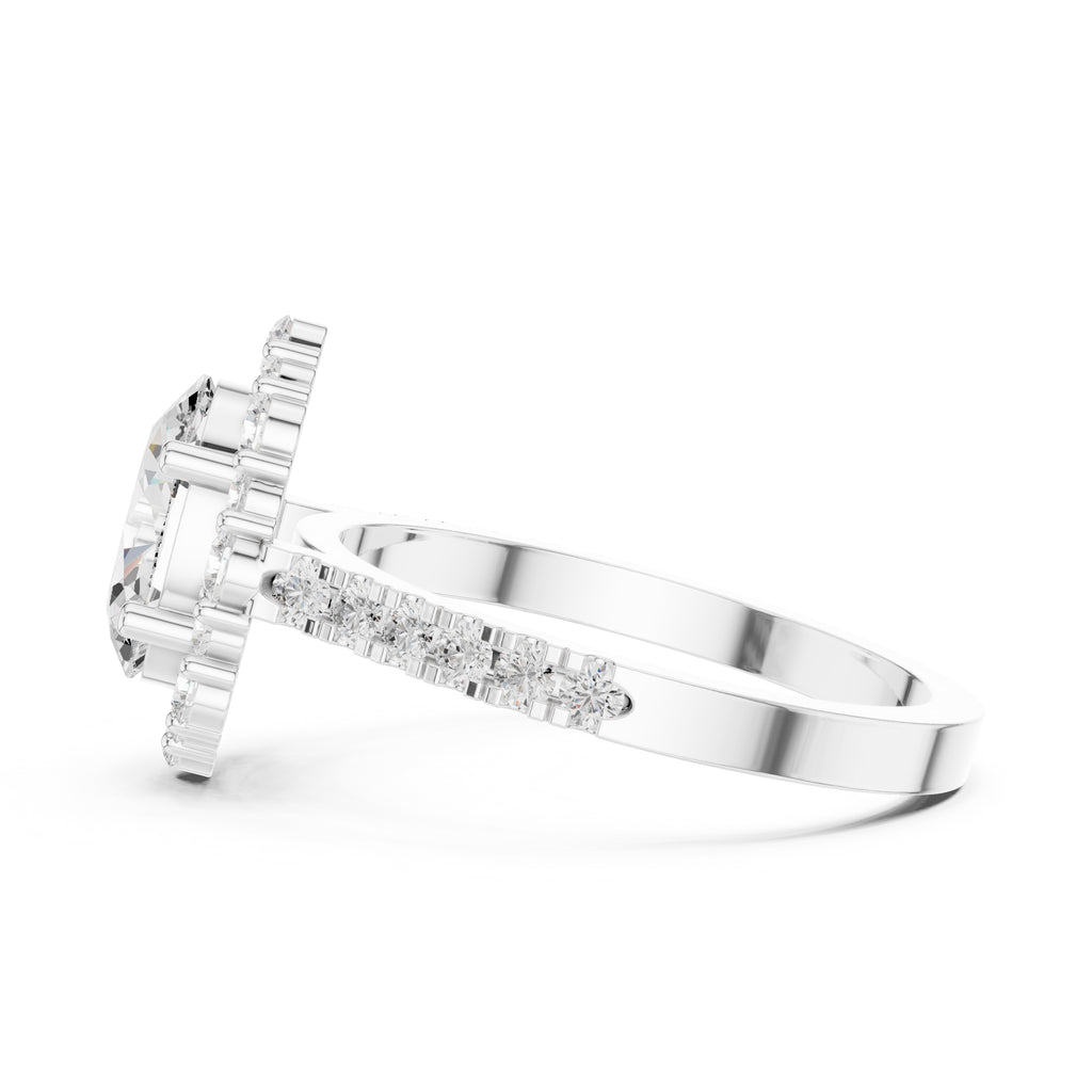 1.45 ct Oval Scalloped Halo Engagement Ring 1.45ct White Gold