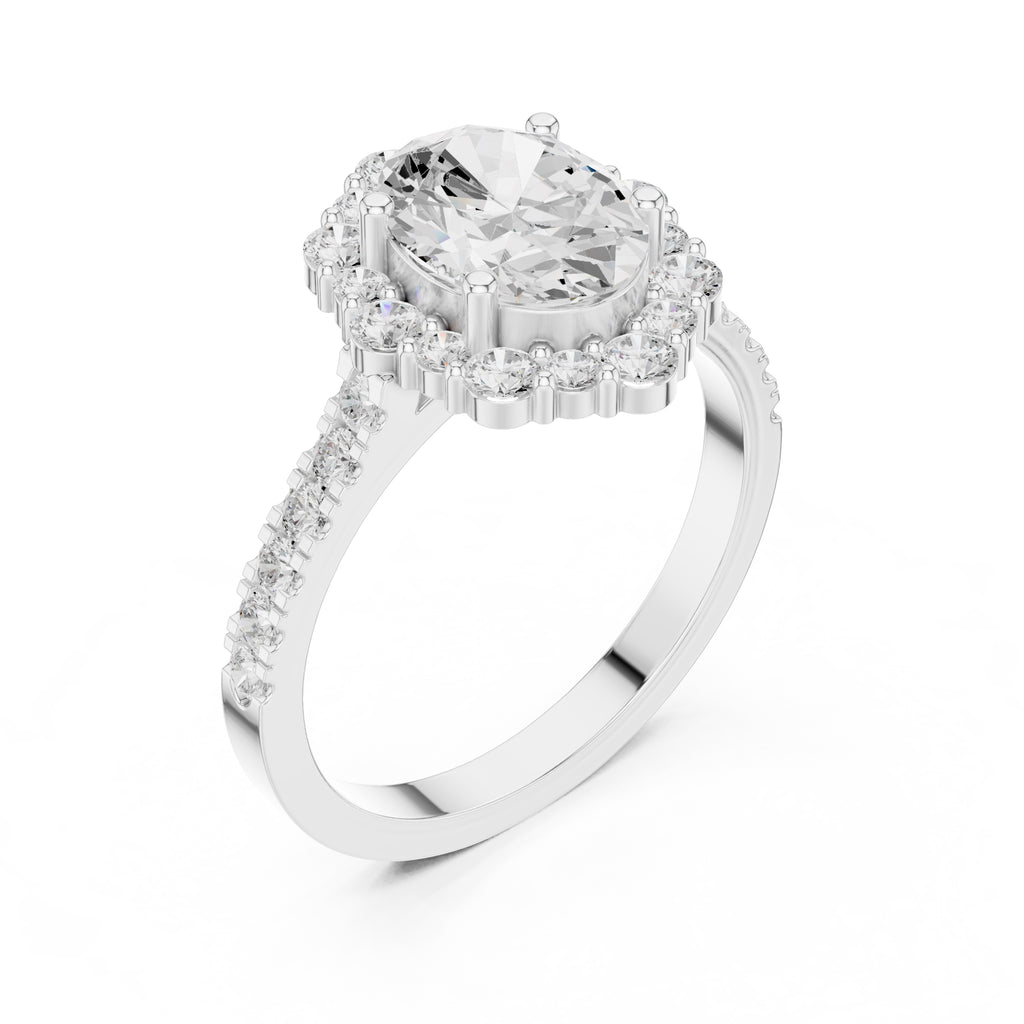 1.45 ct Oval Scalloped Halo Engagement Ring 1.45ct White Gold