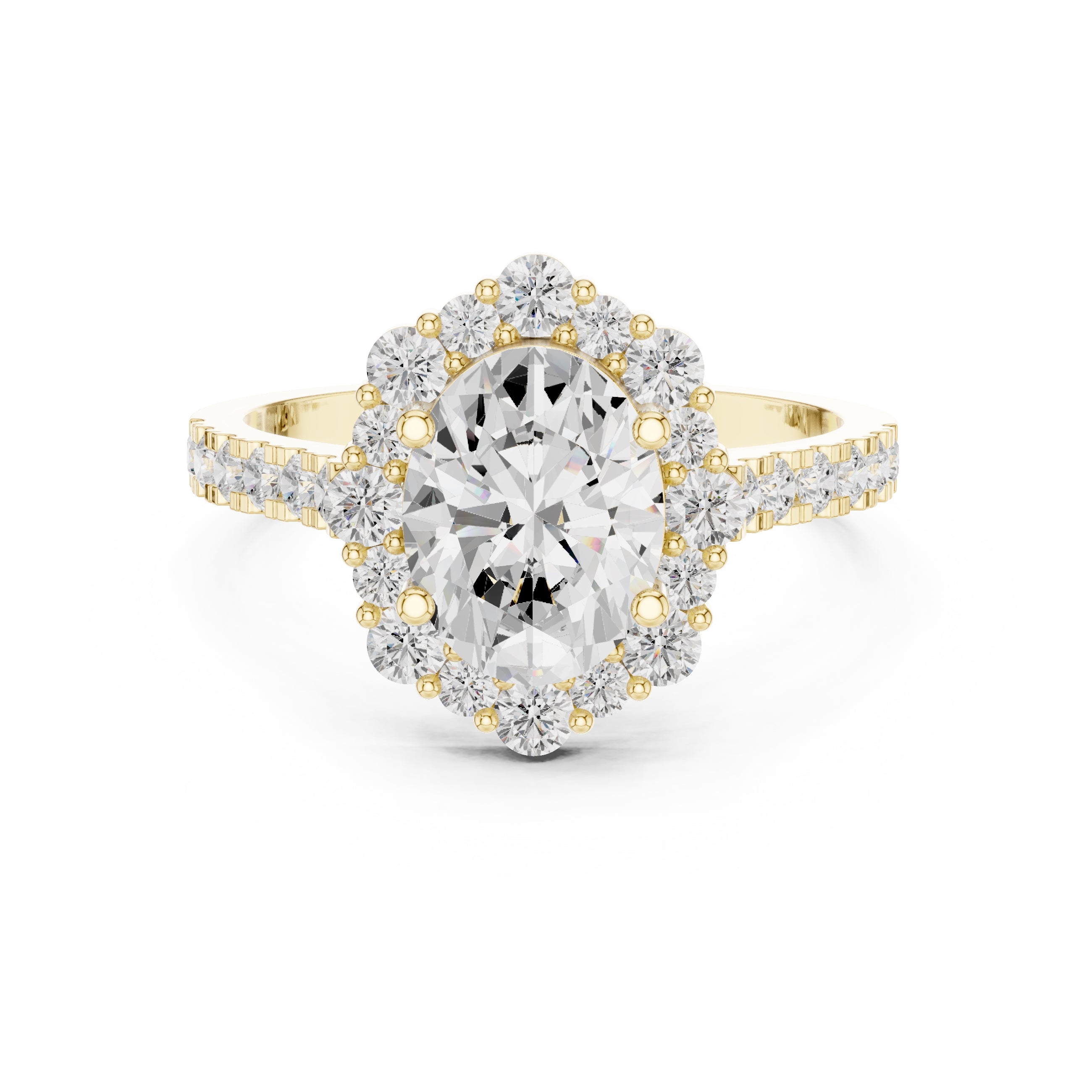 1.45 ct Oval Scalloped Halo Engagement Ring 1.45ct Yellow Gold