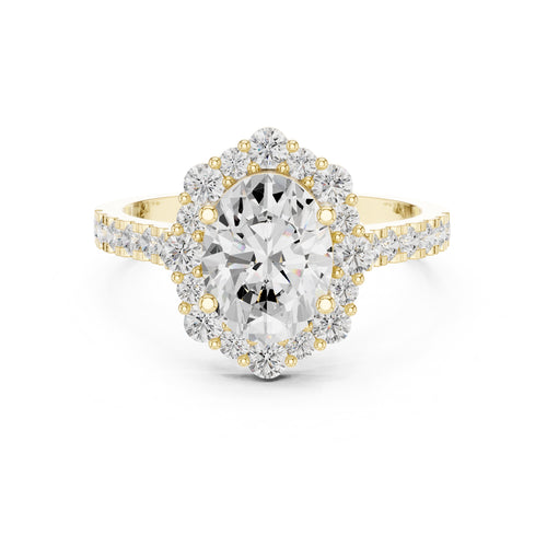 1.45 ct Oval Scalloped Halo Engagement Ring 1.45ct Yellow Gold