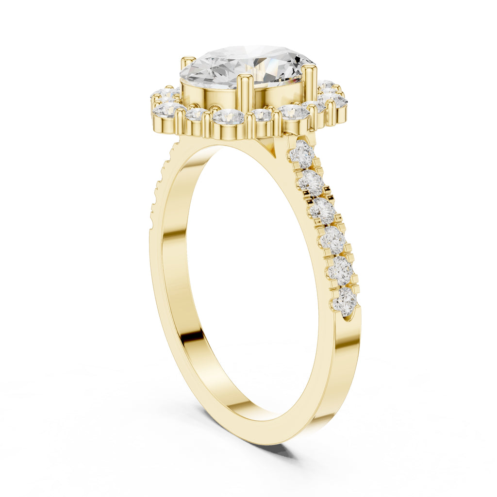 1.45 ct Oval Scalloped Halo Engagement Ring 1.45ct Yellow Gold