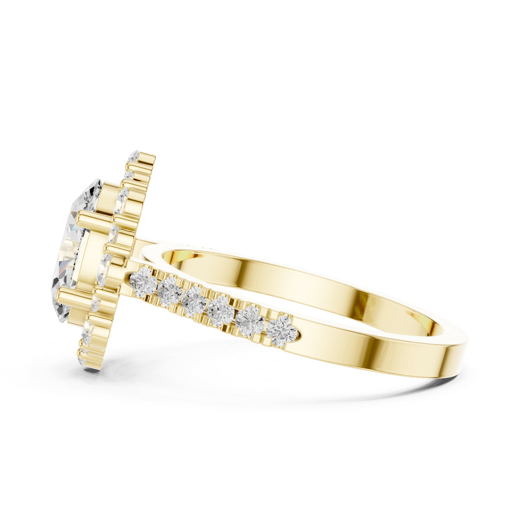 1.45 ct Oval Scalloped Halo Engagement Ring 1.45ct Yellow Gold