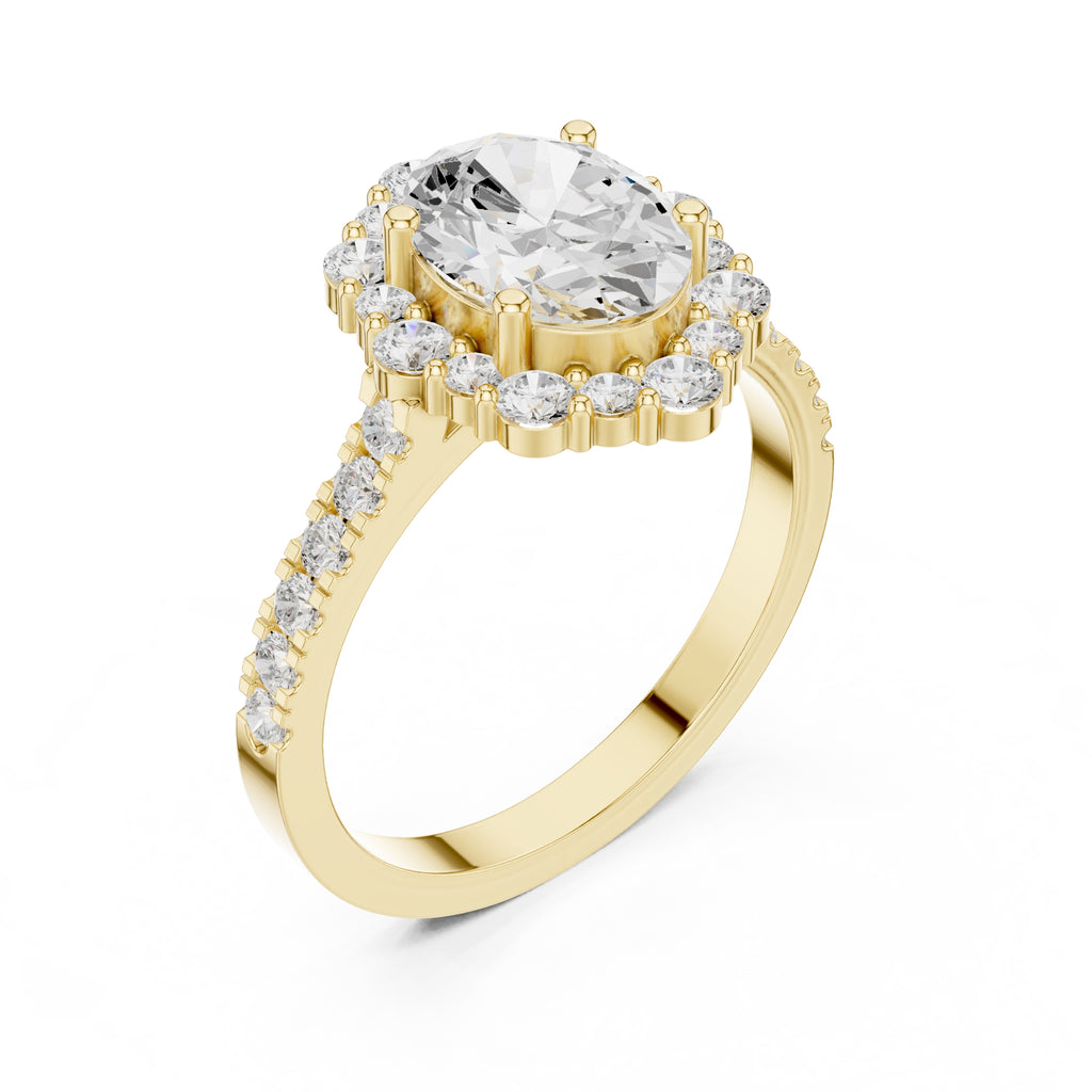 1.45 ct Oval Scalloped Halo Engagement Ring 1.45ct Yellow Gold