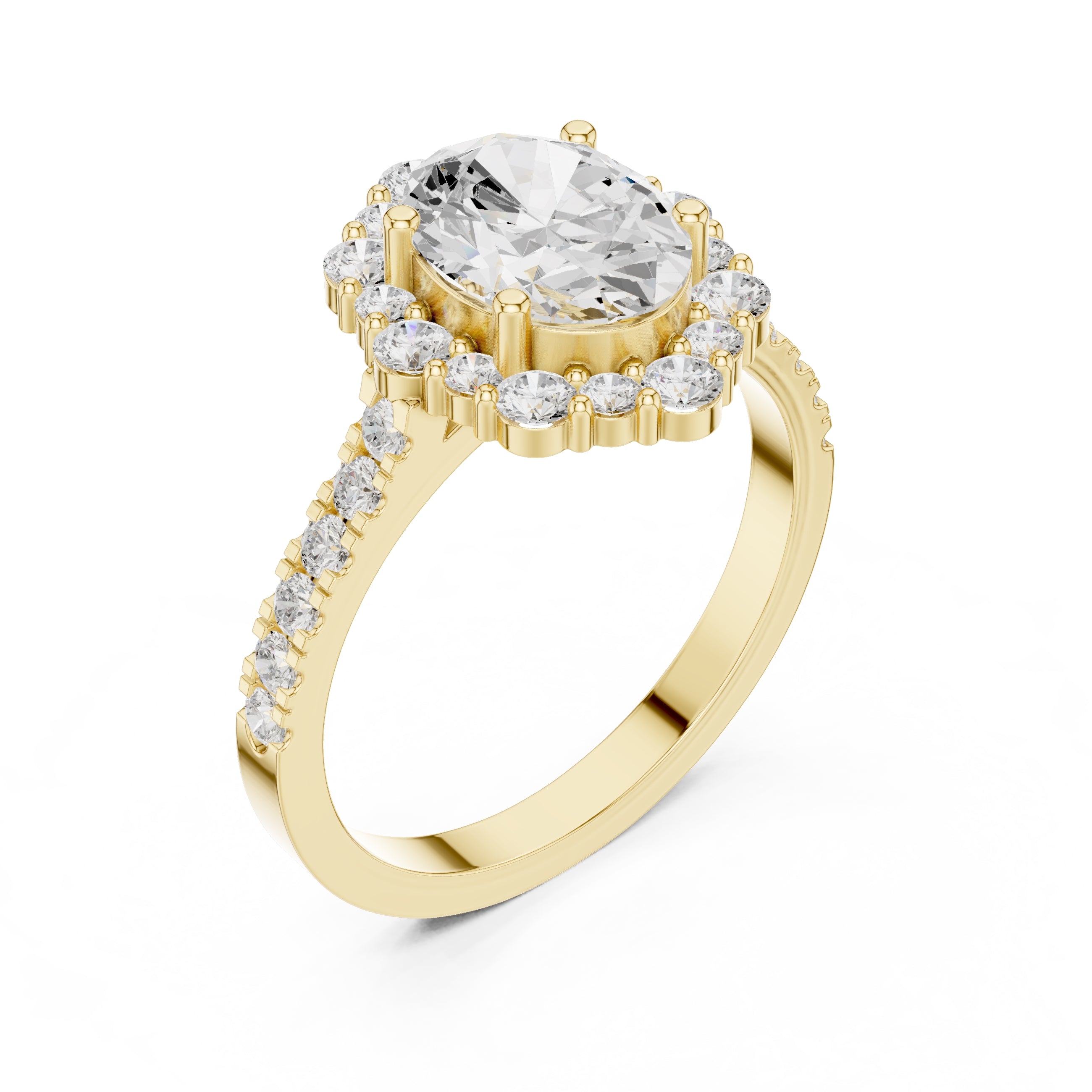 1.45 ct Oval Scalloped Halo Engagement Ring 1.45ct Yellow Gold
