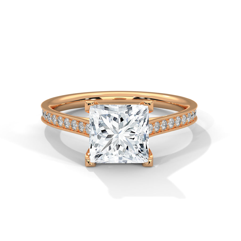 2.00 ct Princess Solitaire with Pavé Band 2ct Rose Gold