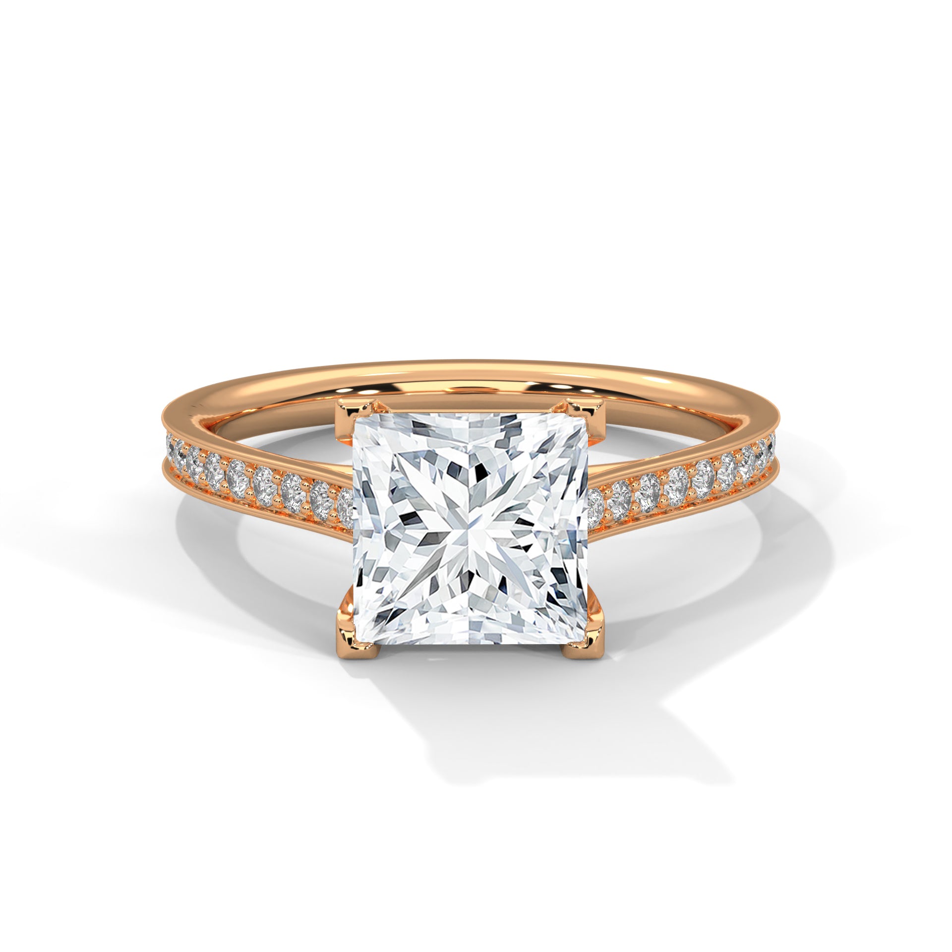 2.00 ct Princess Solitaire with Pavé Band 2ct Rose Gold