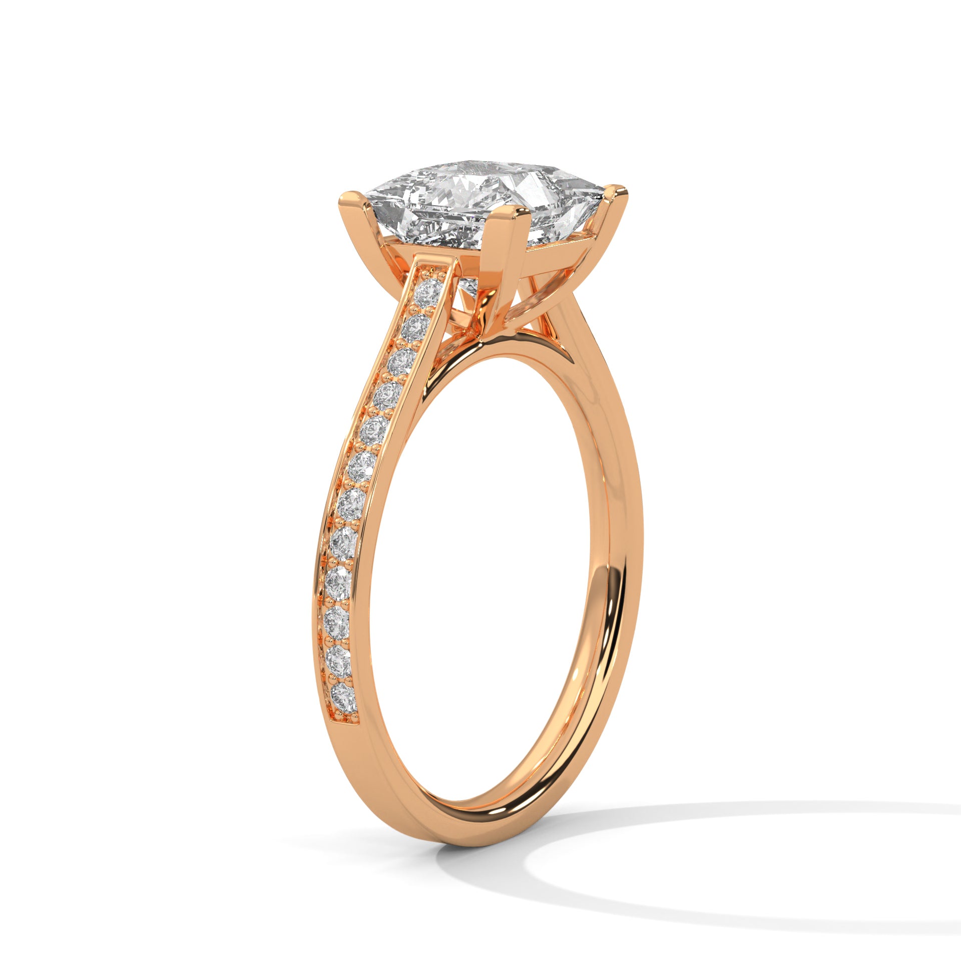 2.00 ct Princess Solitaire with Pavé Band 2ct Rose Gold