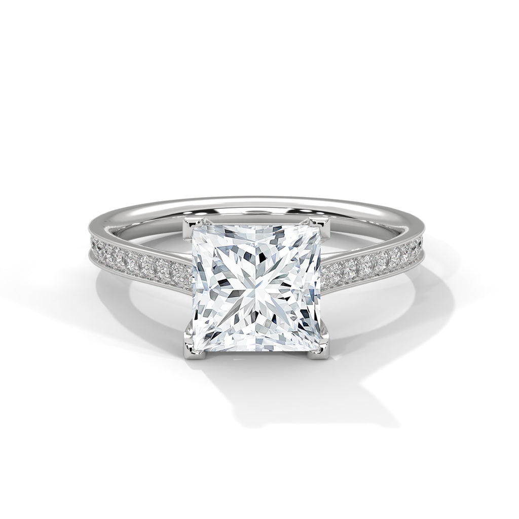2.00 ct Princess Solitaire with Pavé Band 2ct White Gold