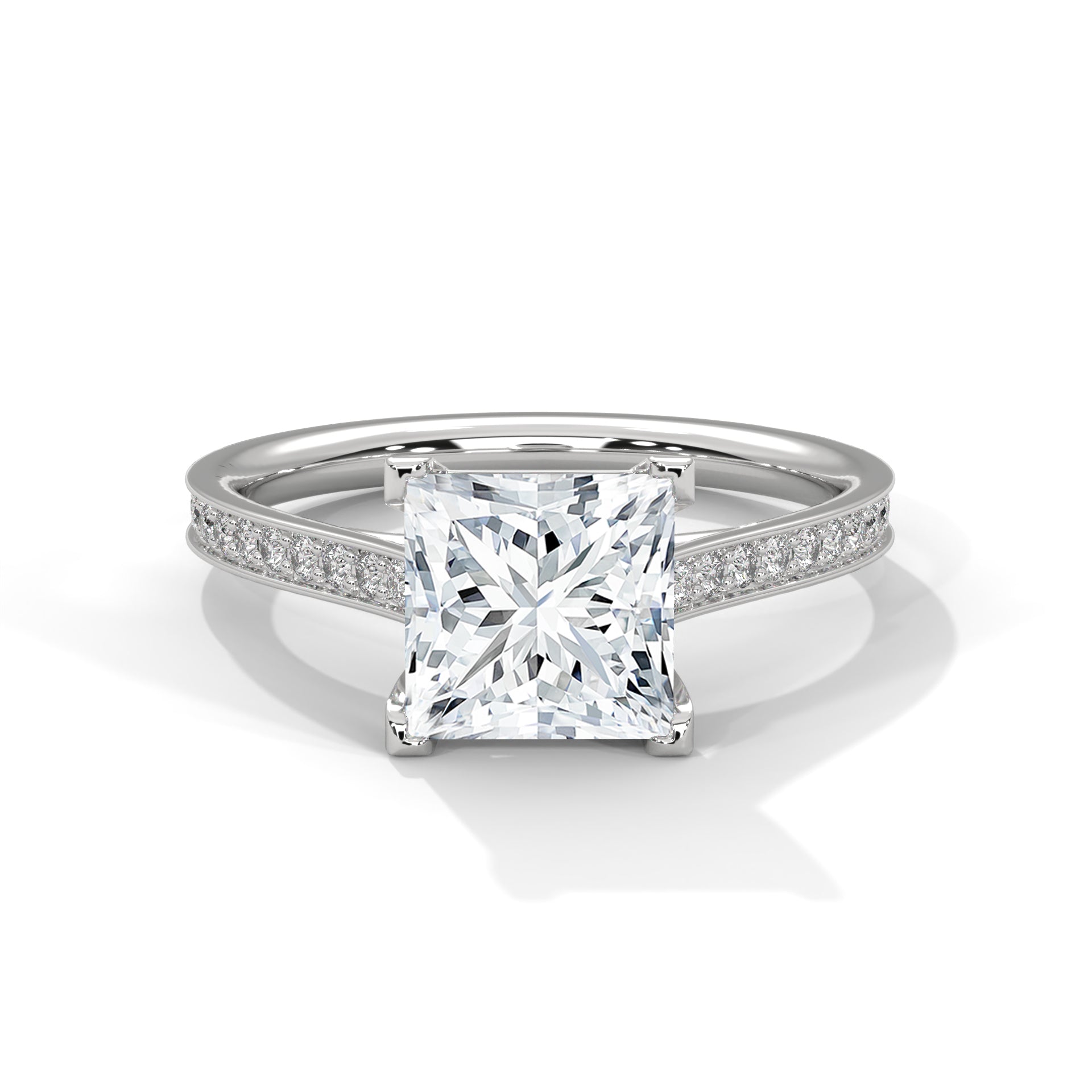 2.00 ct Princess Solitaire with Pavé Band 2ct White Gold