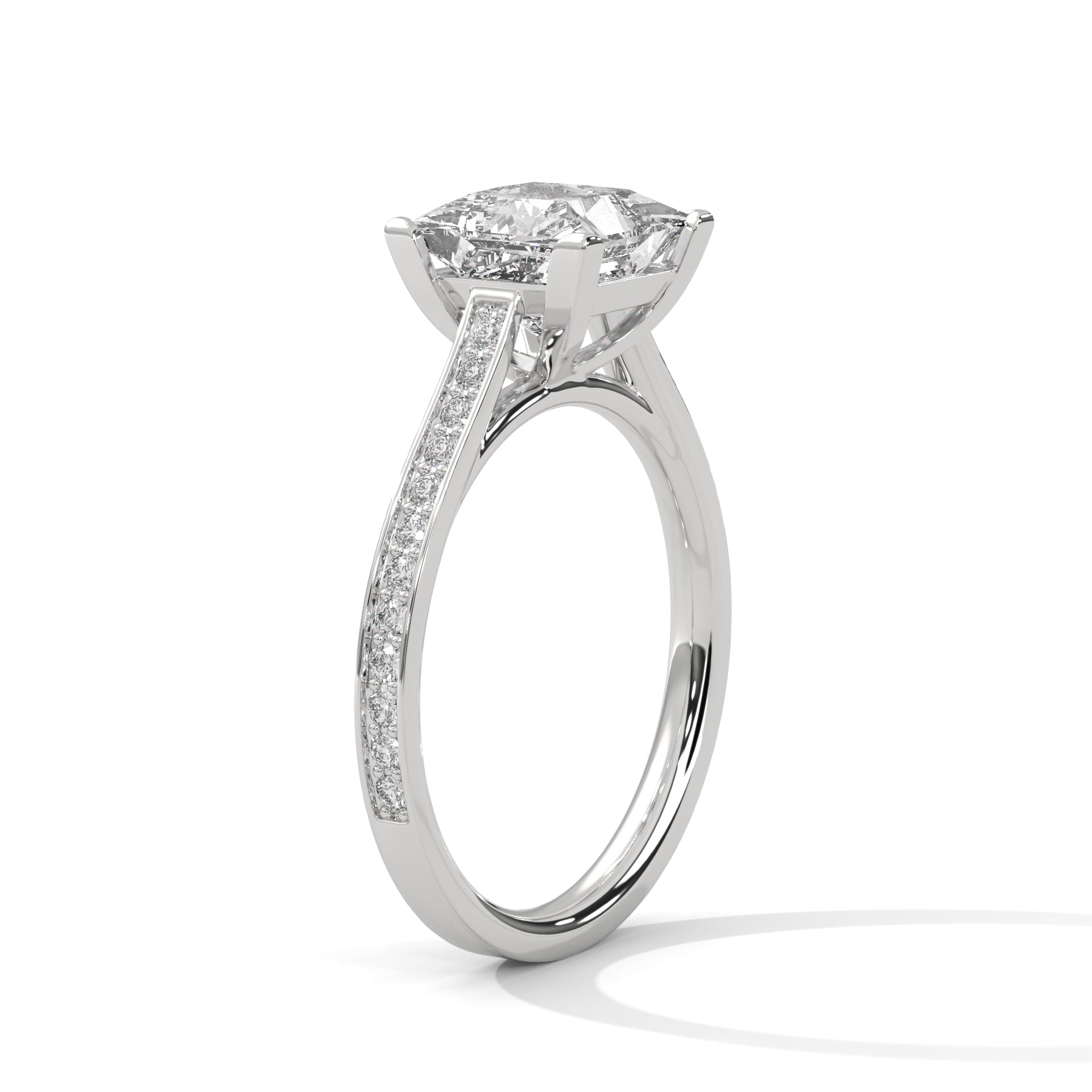 2.00 ct Princess Solitaire with Pavé Band 2ct White Gold