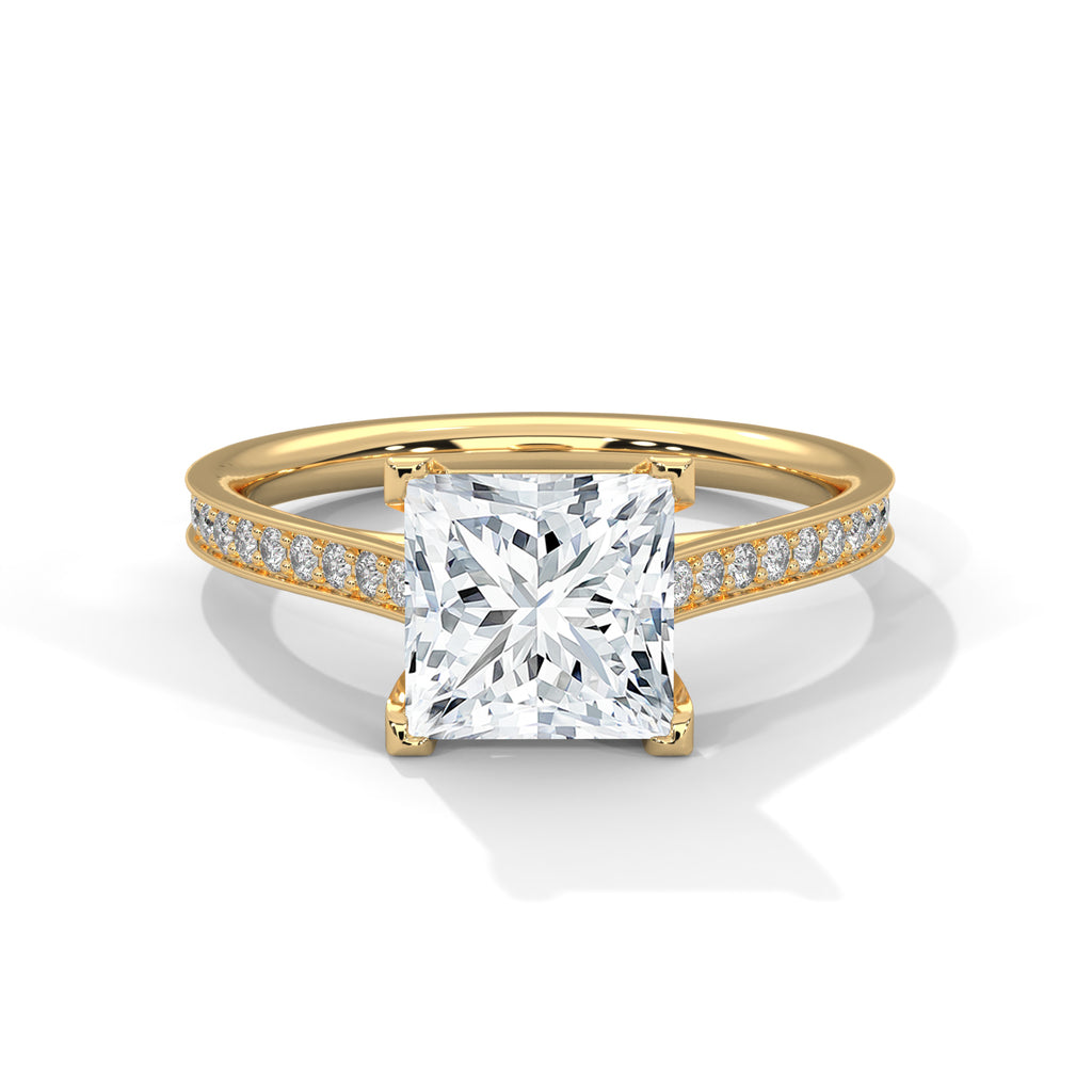 2.00 ct Princess Solitaire with Pavé Band 2ct Yellow Gold