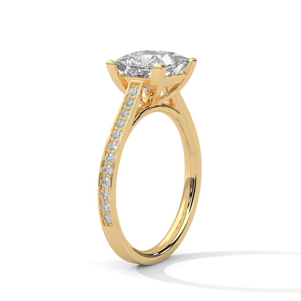2.00 ct Princess Solitaire with Pavé Band 2ct Yellow Gold