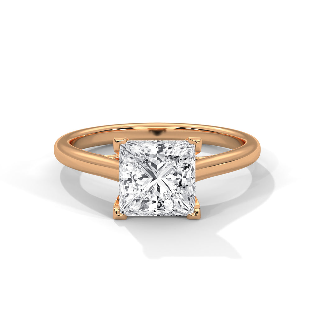 2.00 ct Classic Square Diamond Solitaire Ring 2ct Rose Gold