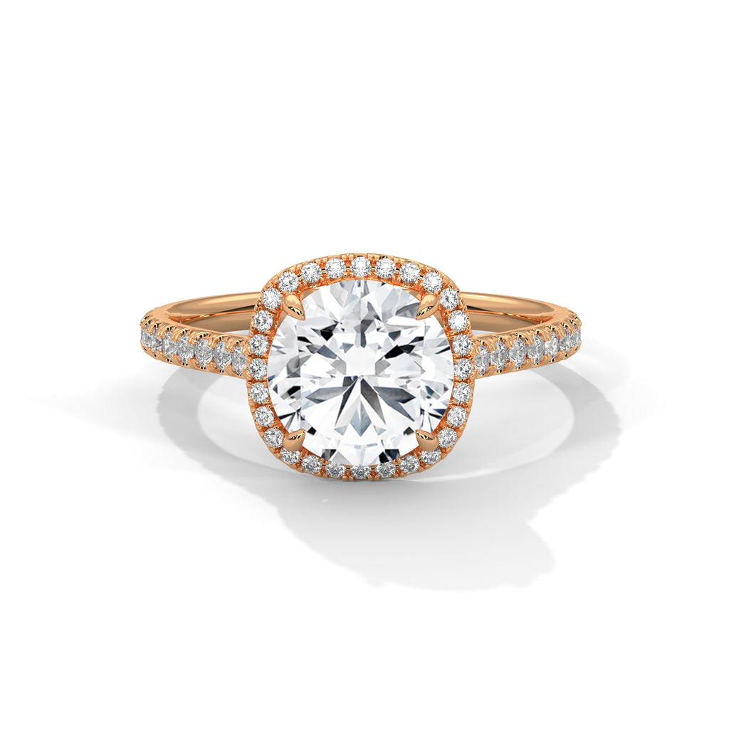 2.00 ct Round Center Cushion Frame Ring 2ct Rose Gold