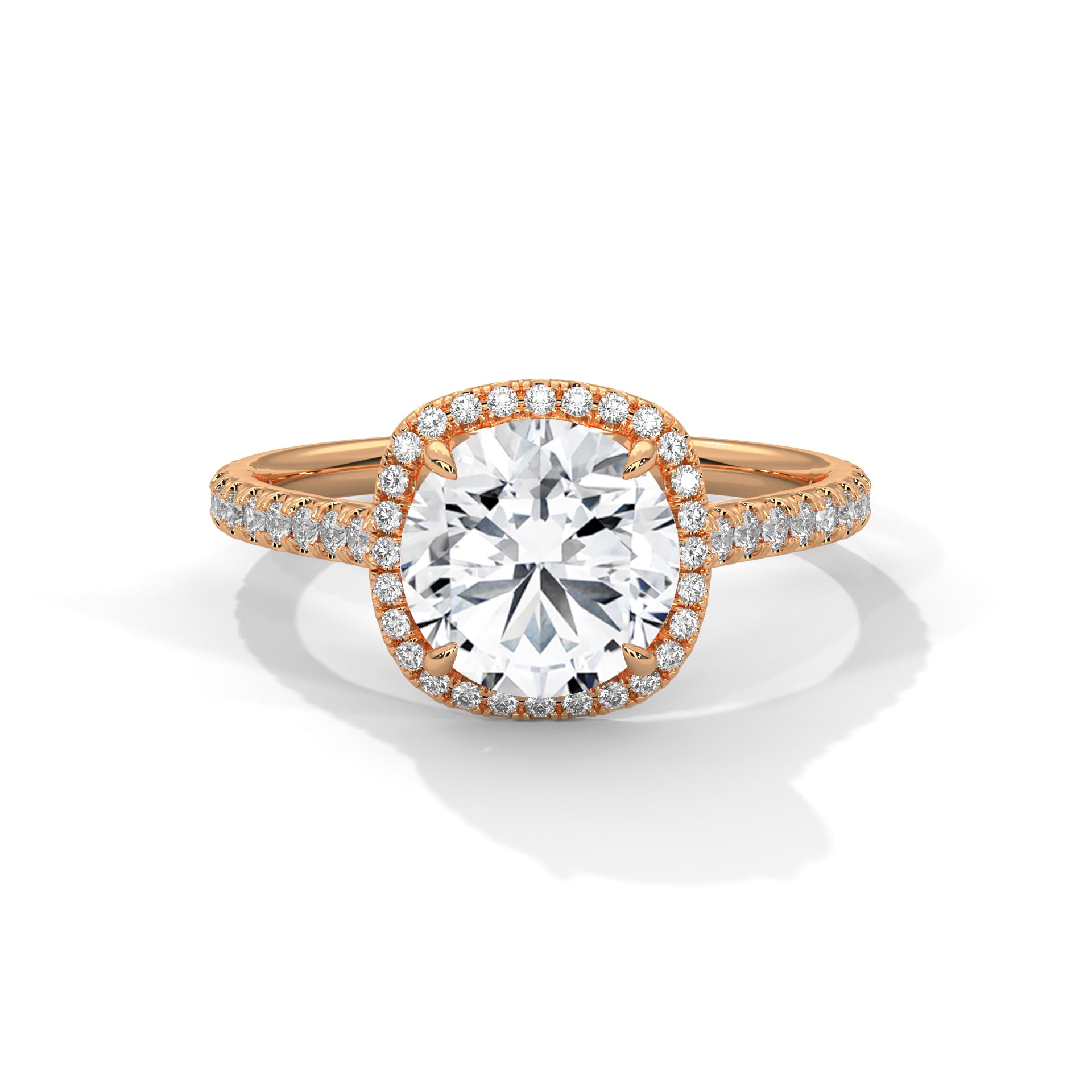 2.00 ct Round Center Cushion Frame Ring 2ct Rose Gold