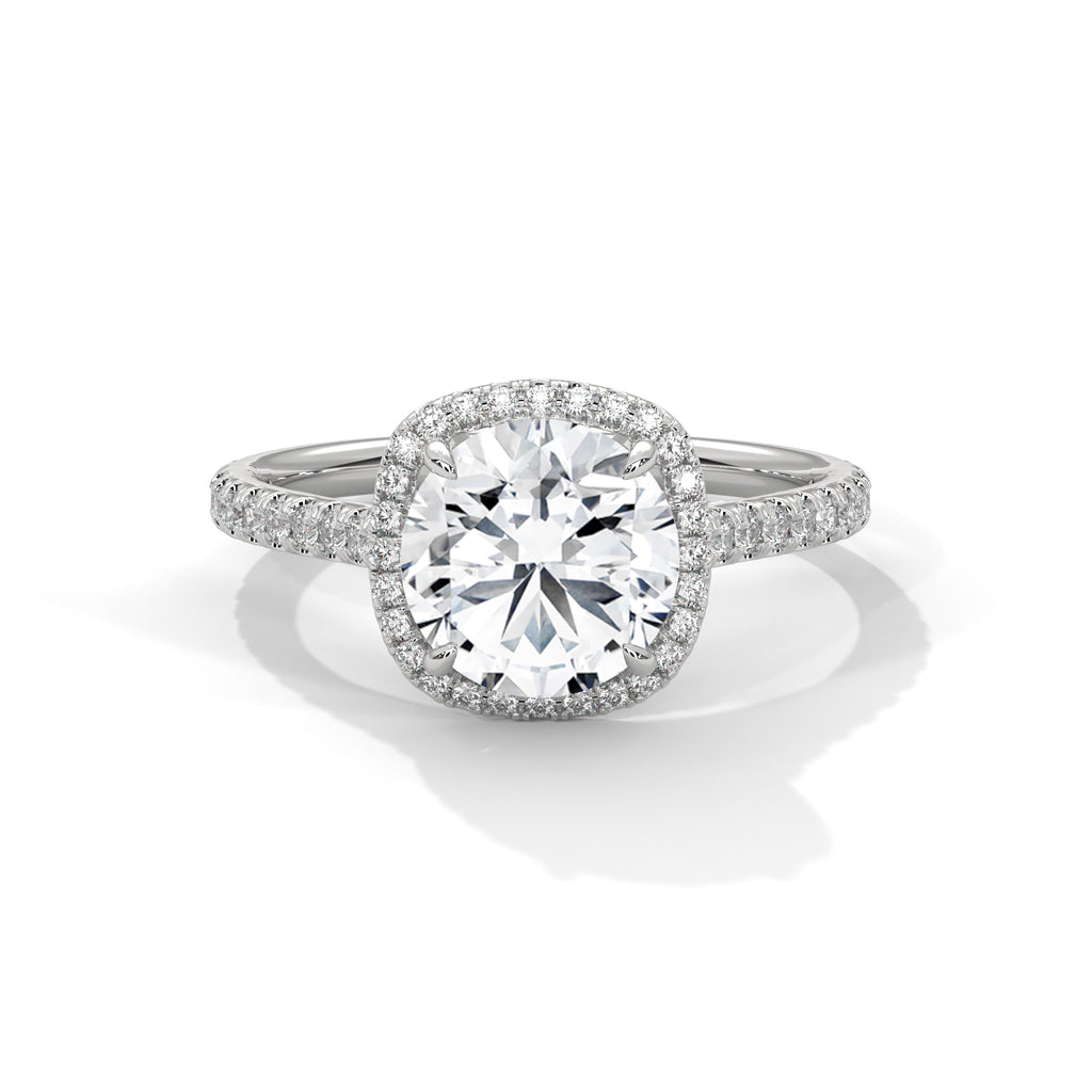 2.00 ct Round Center Cushion Frame Ring 2ct White Gold