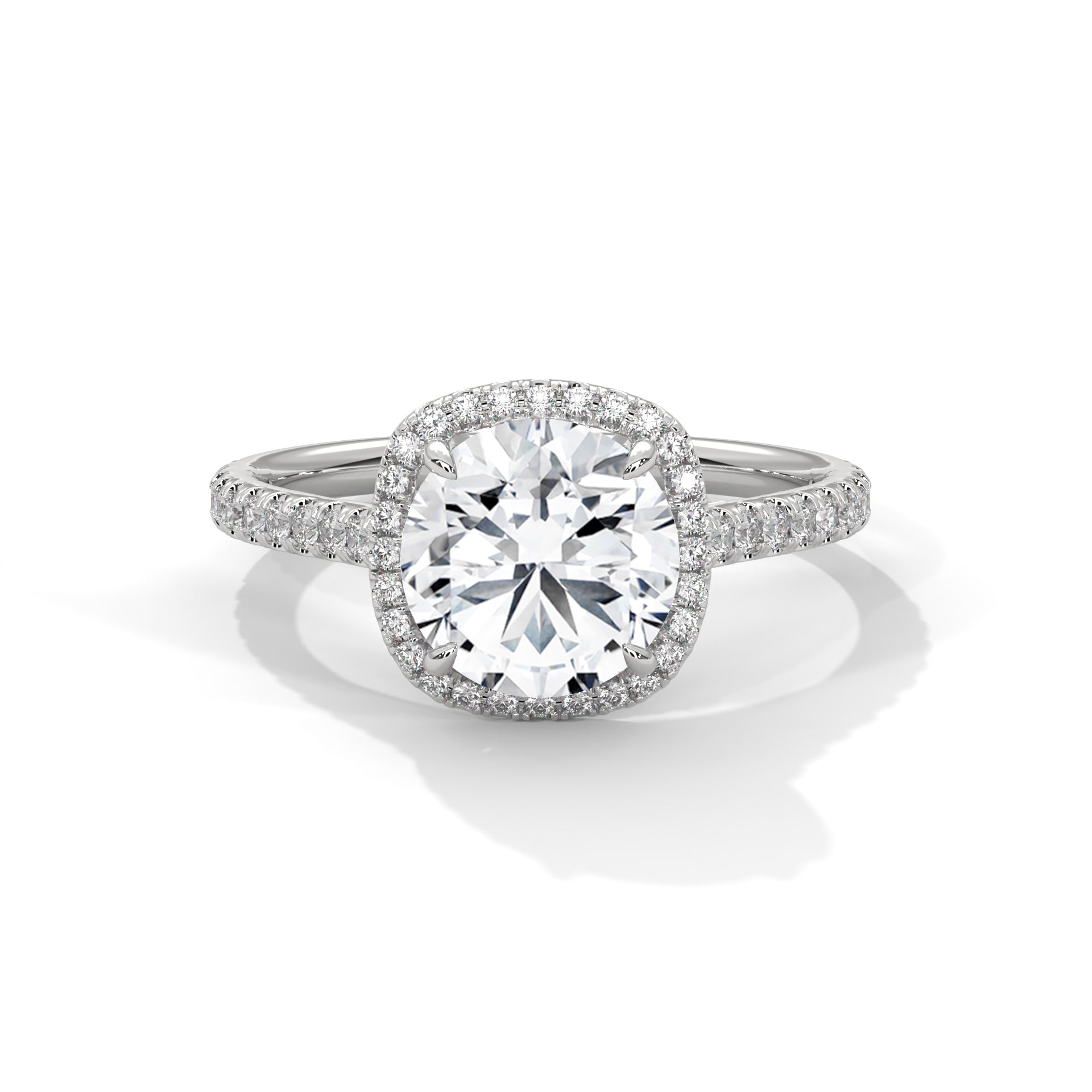 2.00 ct Round Center Cushion Frame Ring 2ct White Gold