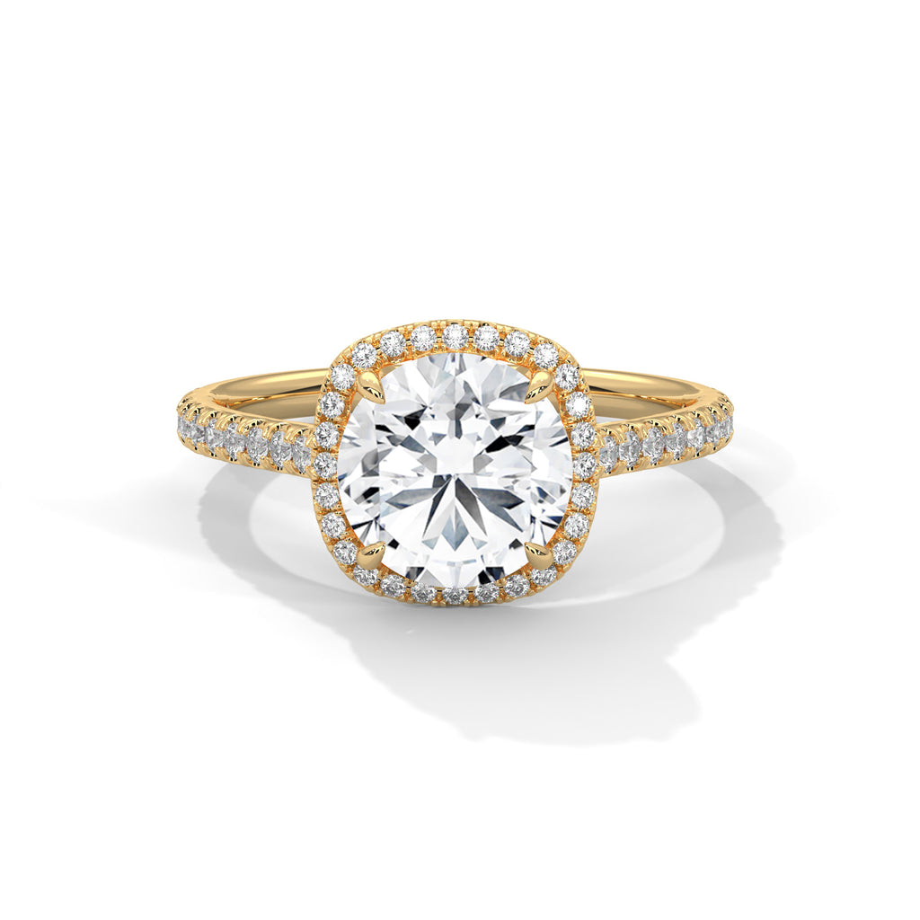 2.00 ct Round Center Cushion Frame Ring 2ct Yellow Gold