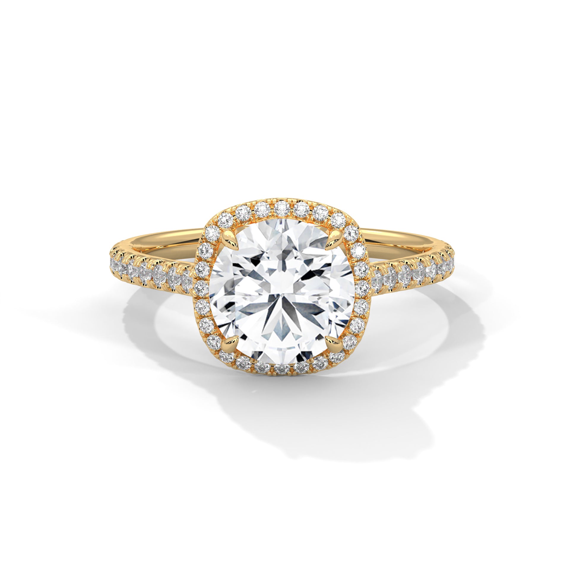2.00 ct Round Center Cushion Frame Ring 2ct Yellow Gold