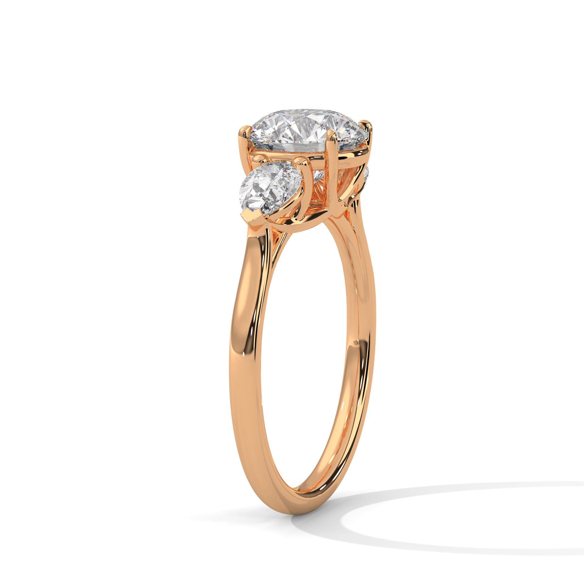 2.00 ct Round Center with Pear Side Stones Ring 2ct Rose Gold