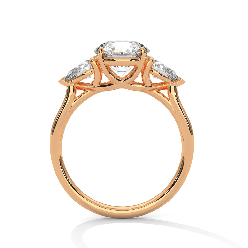 2.00 ct Round Center with Pear Side Stones Ring 2ct Rose Gold