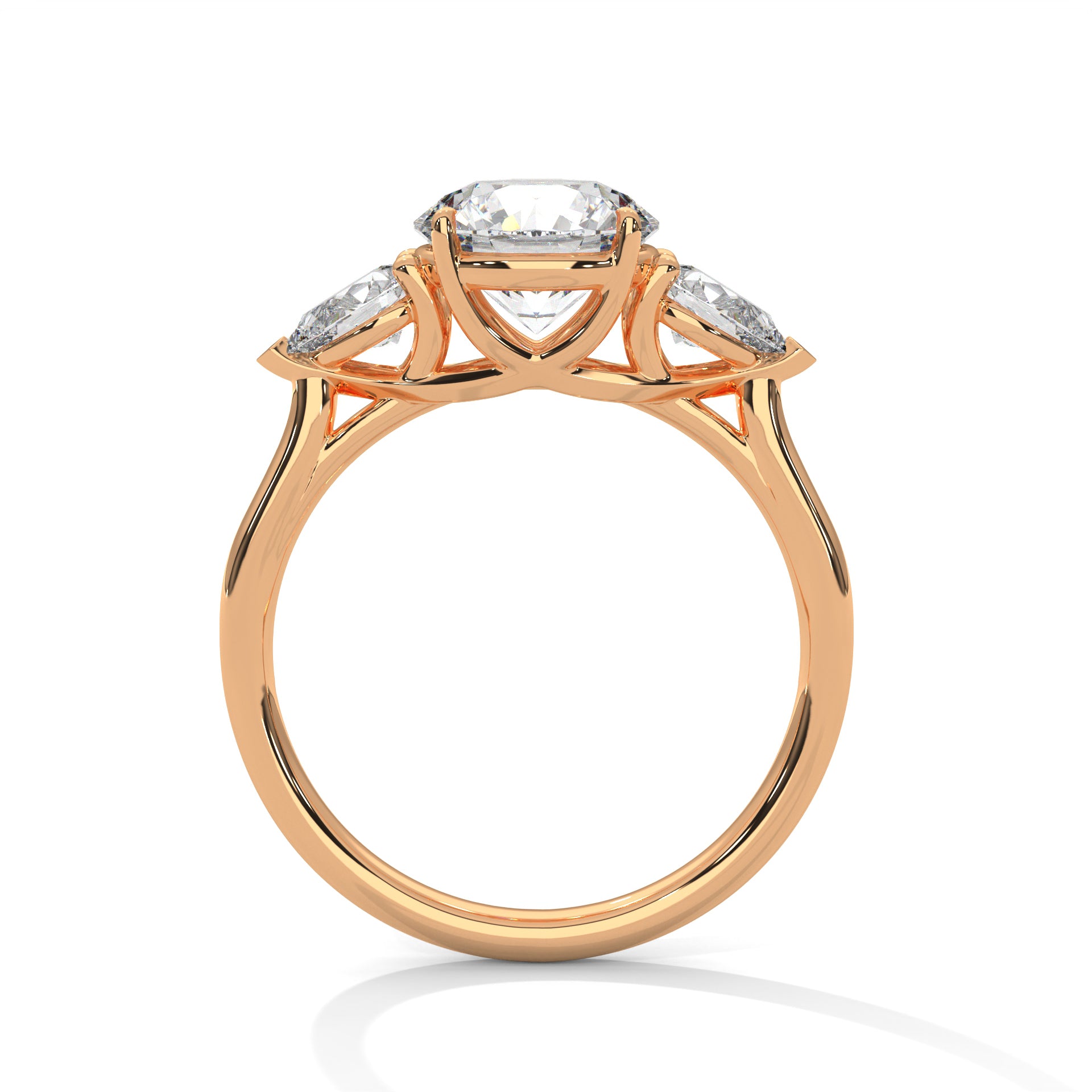 2.00 ct Round Center with Pear Side Stones Ring 2ct Rose Gold