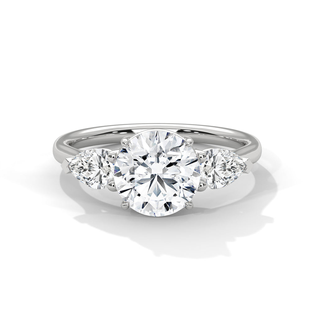 2.00 ct Round Center with Pear Side Stones Ring 2ct White Gold