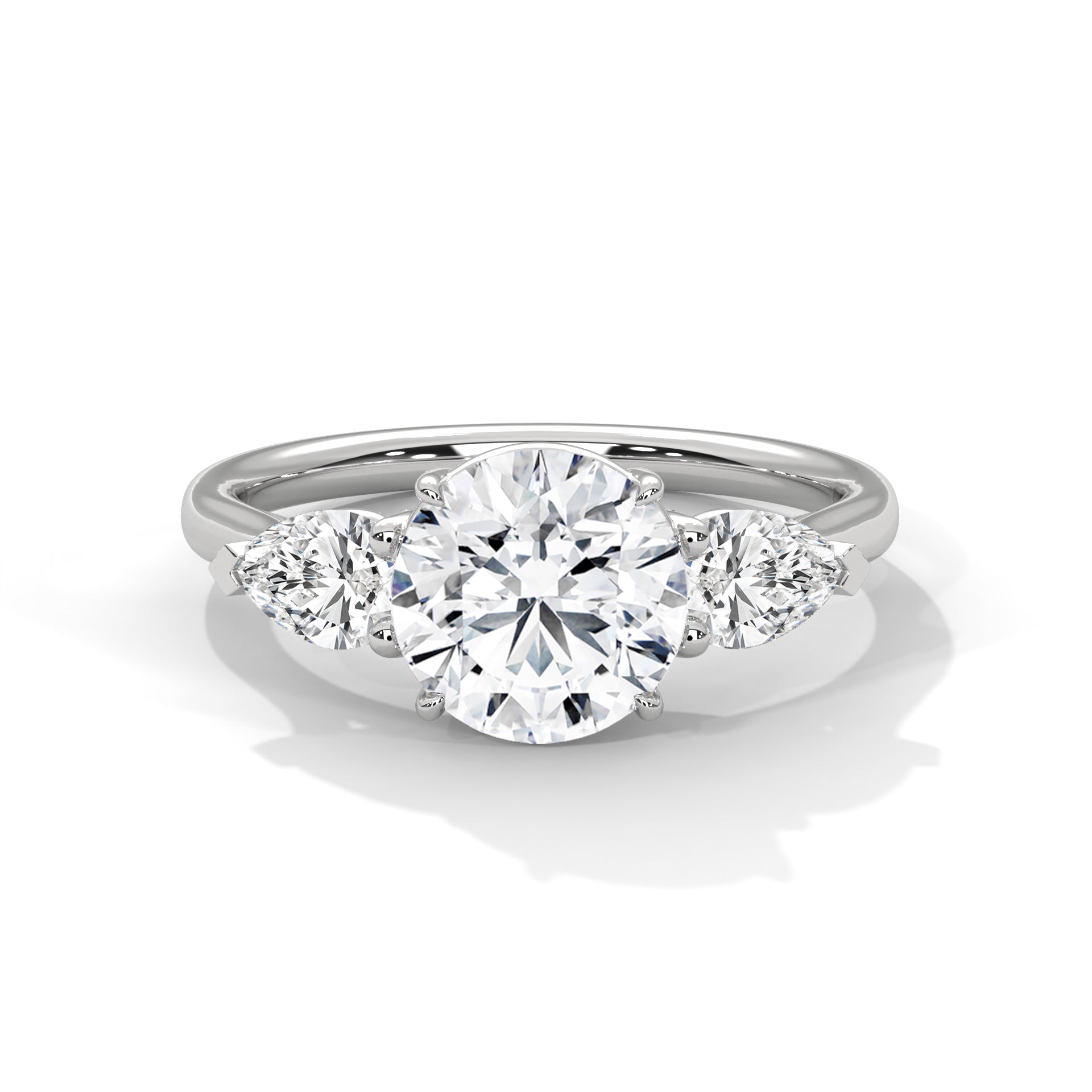 2.00 ct Round Center with Pear Side Stones Ring 2ct White Gold