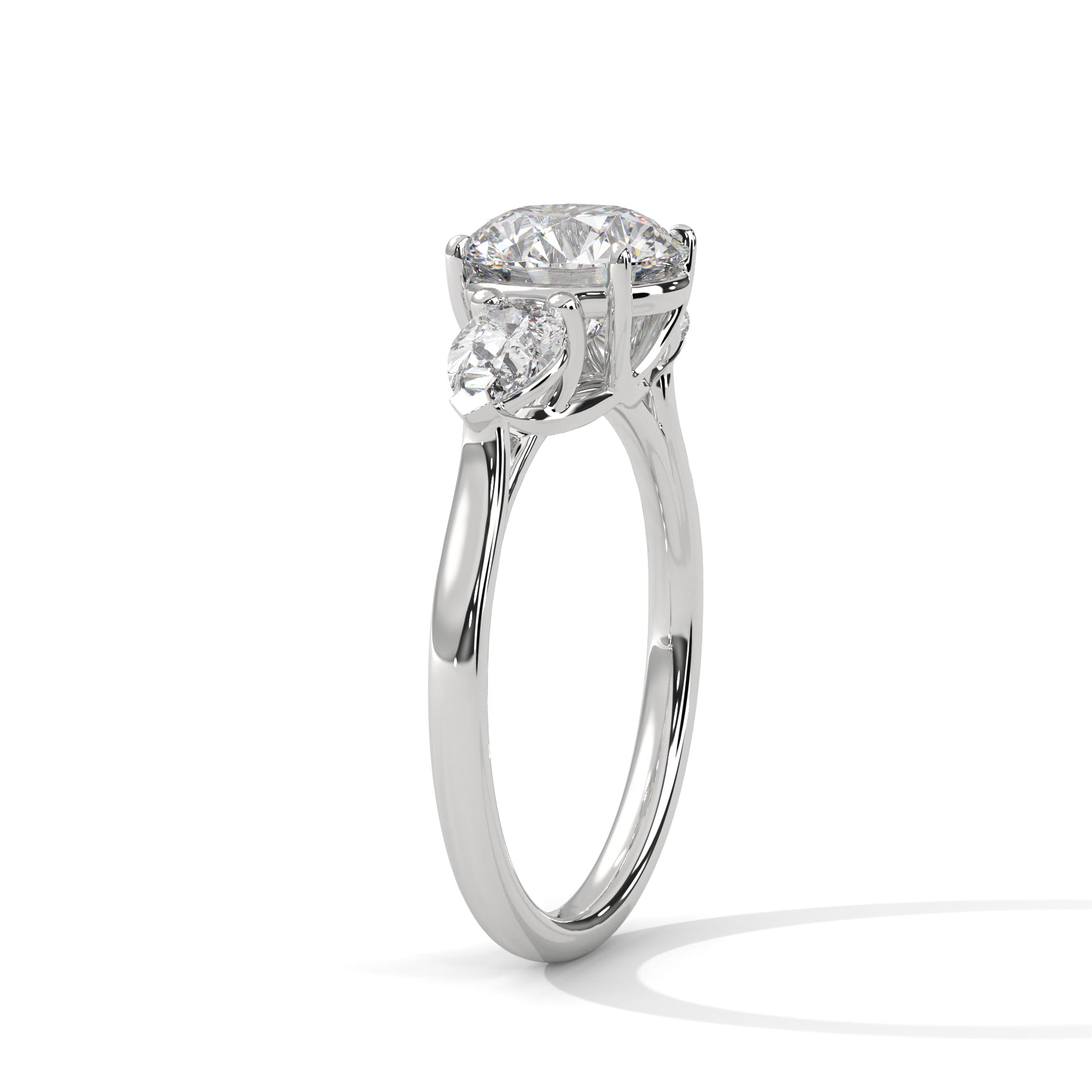2.00 ct Round Center with Pear Side Stones Ring 2ct White Gold
