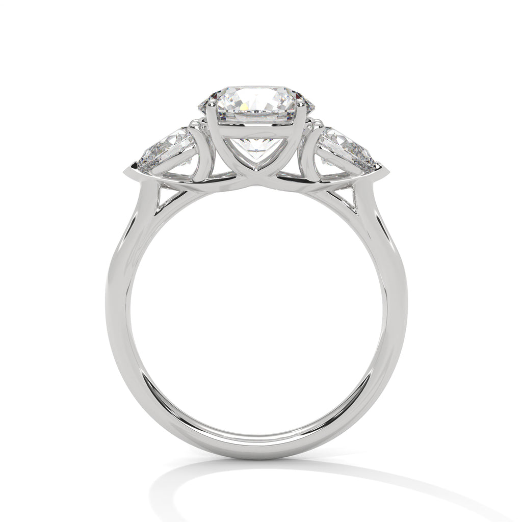 2.00 ct Round Center with Pear Side Stones Ring 2ct White Gold