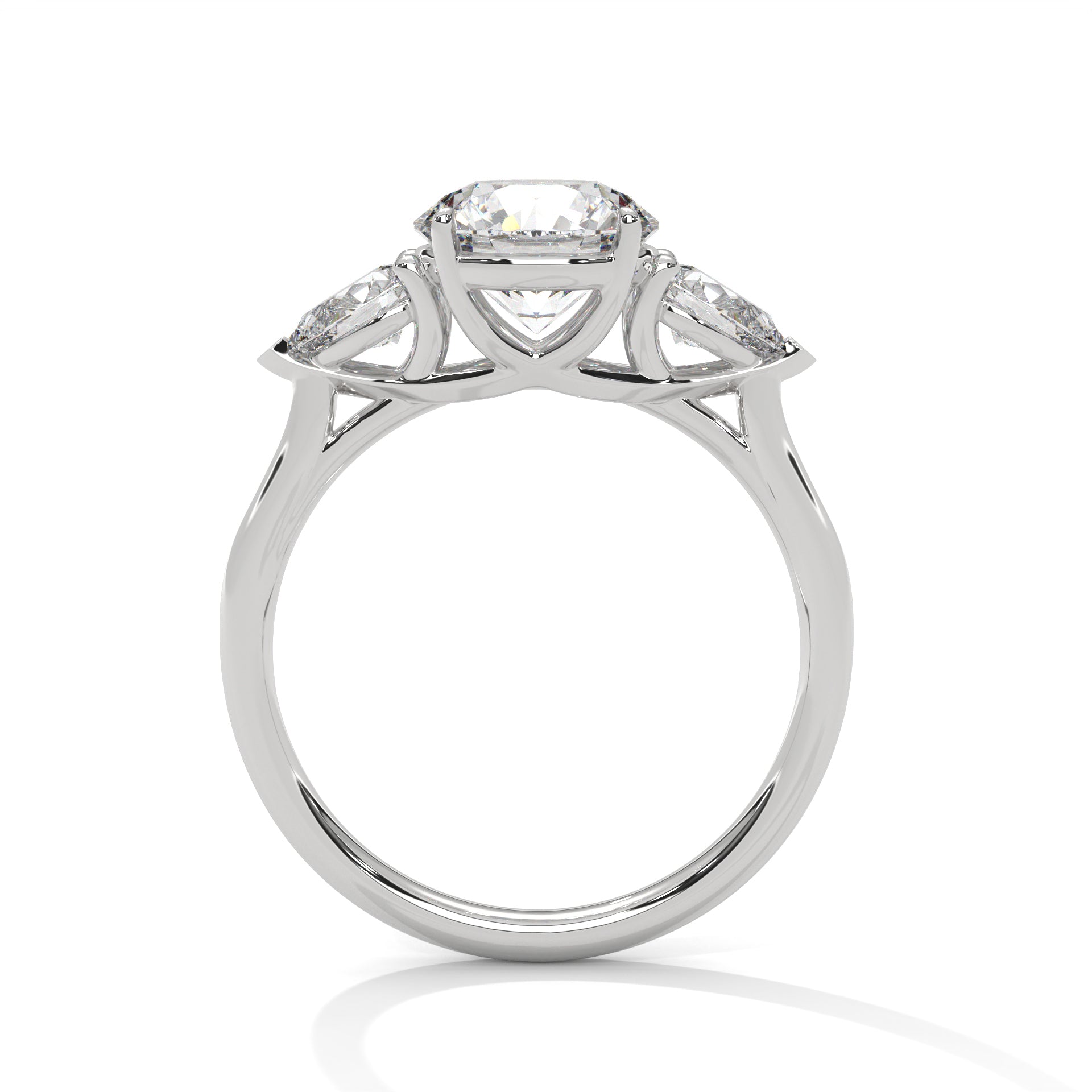 2.00 ct Round Center with Pear Side Stones Ring 2ct White Gold