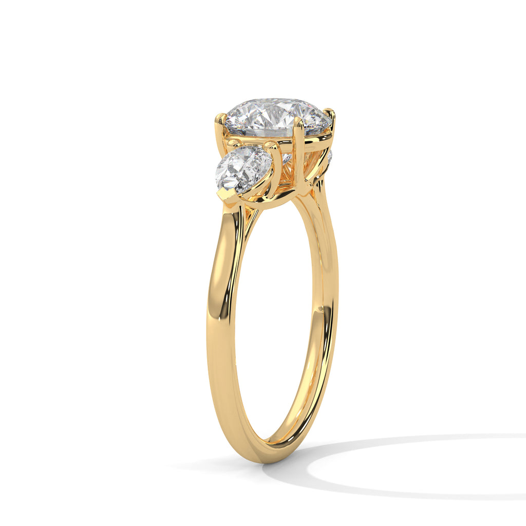 2.00 ct Round Center with Pear Side Stones Ring 2ct Yellow Gold