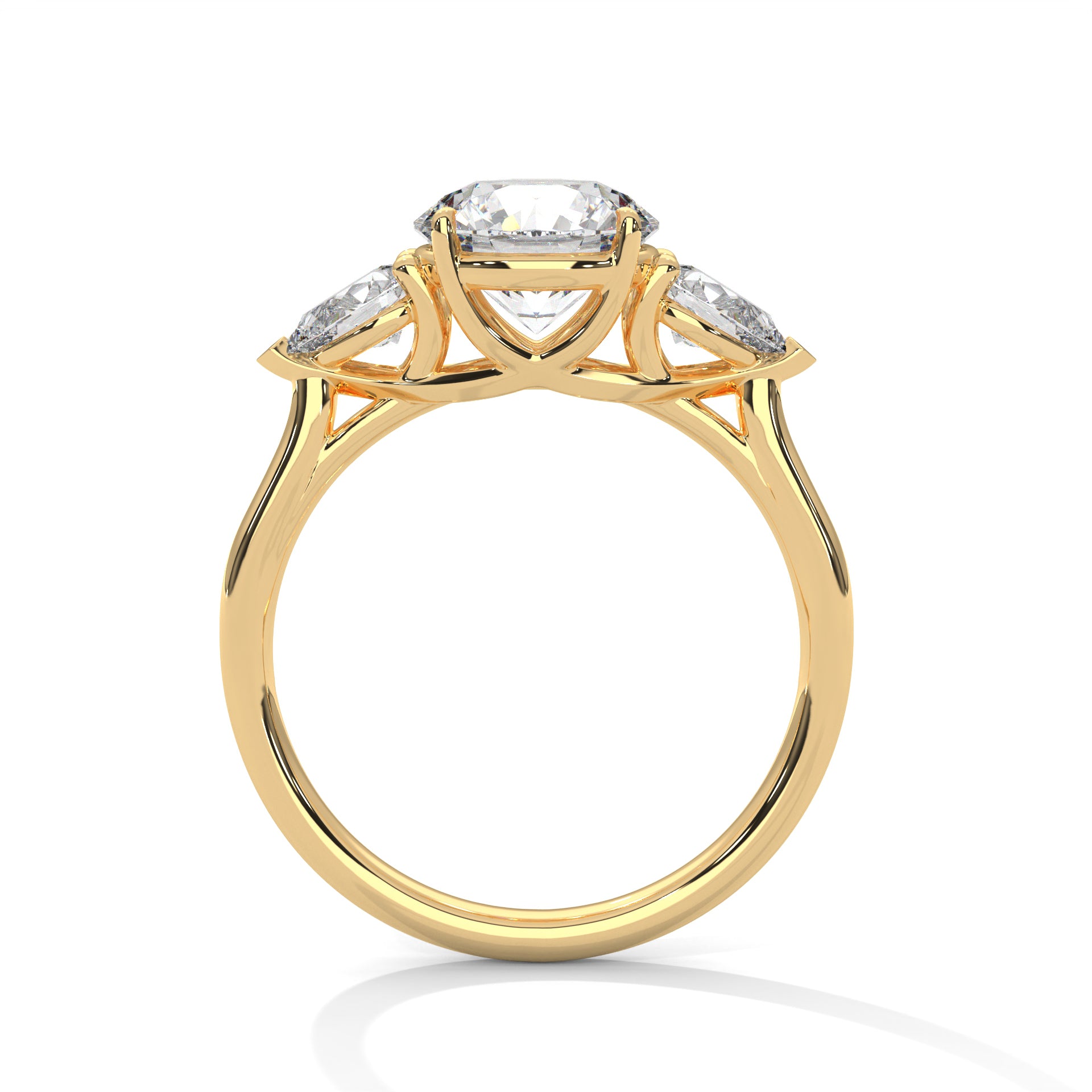 2.00 ct Round Center with Pear Side Stones Ring 2ct Yellow Gold