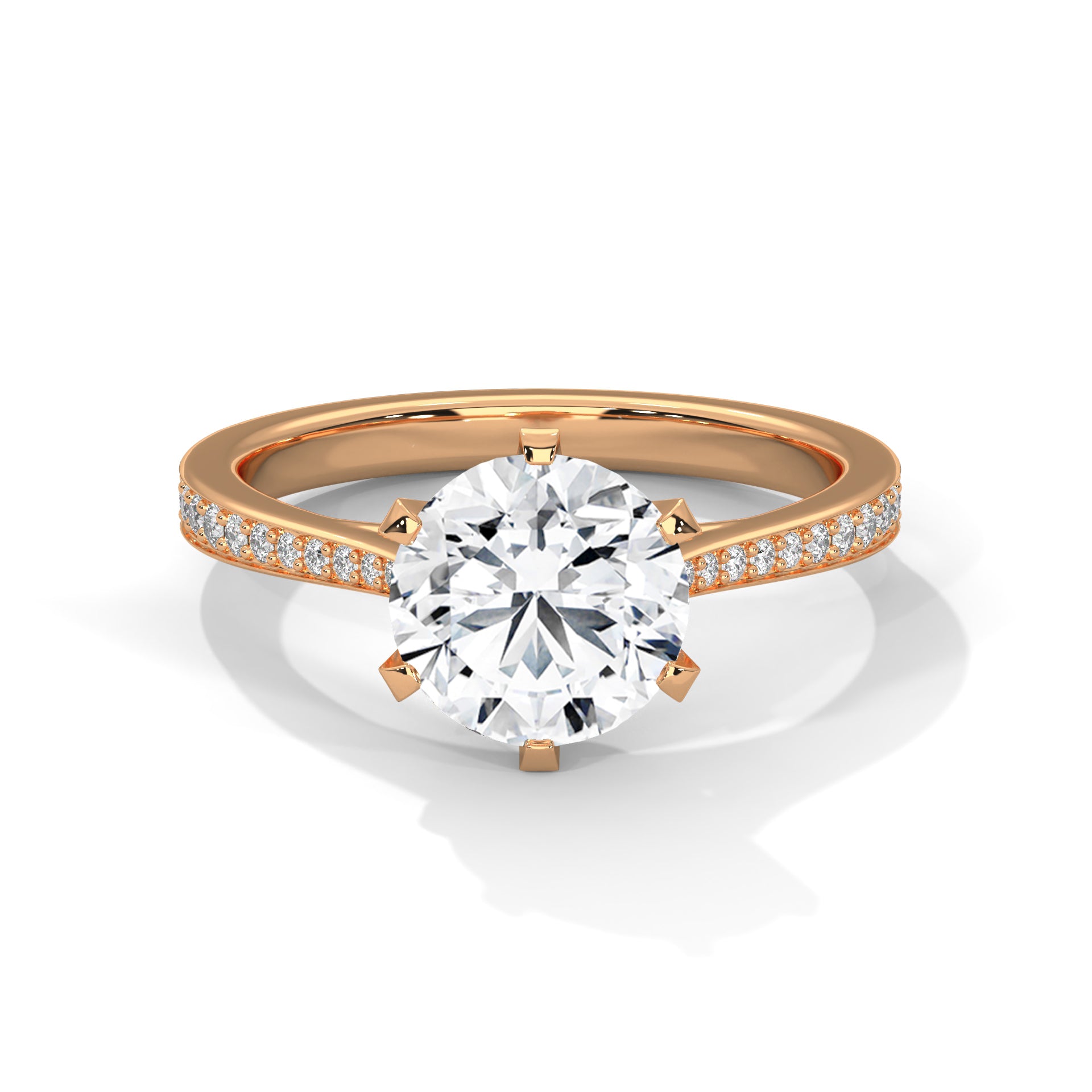 2.00 ct Round Solitaire with Pavé Band 2ct Rose Gold