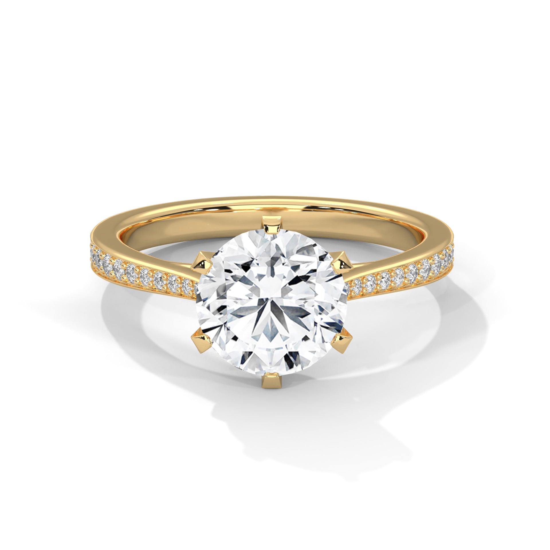 2.00 ct Round Solitaire with Pavé Band 2ct Yellow Gold