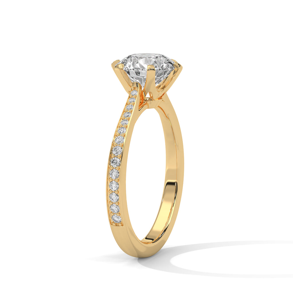 2.00 ct Round Solitaire with Pavé Band 2ct Yellow Gold