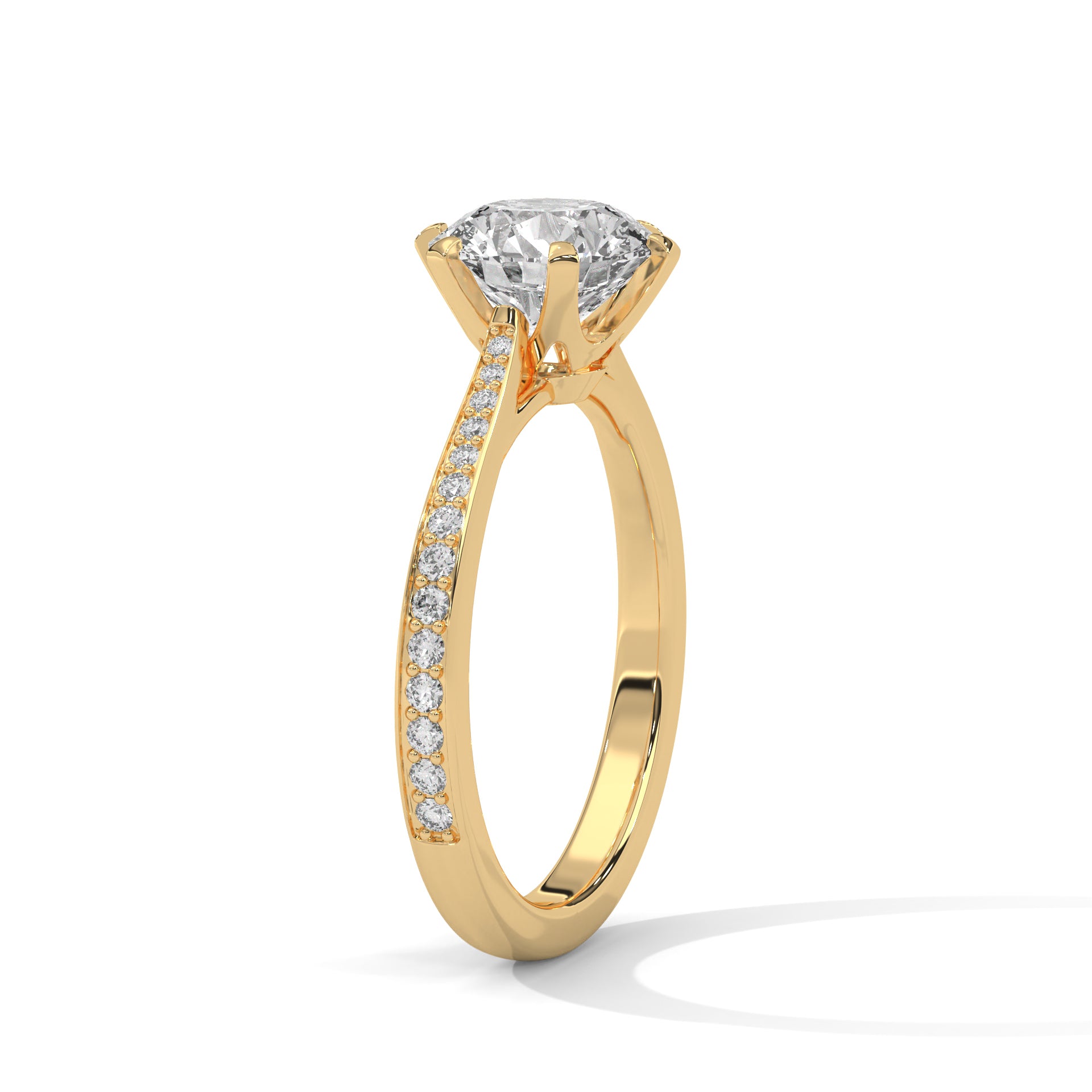 2.00 ct Round Solitaire with Pavé Band 2ct Yellow Gold