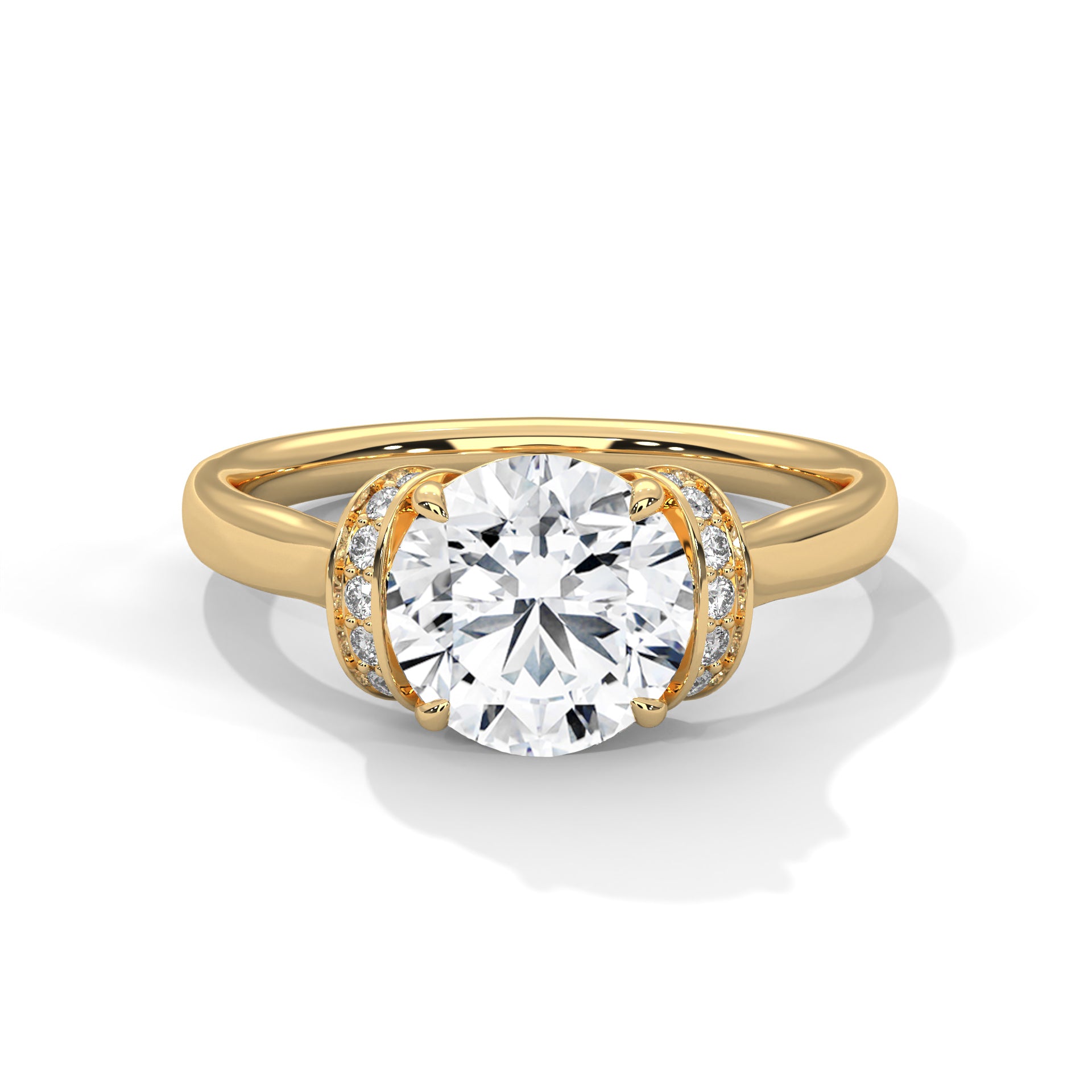2.00 ct Round Solitaire with Hidden Halo 2ct Yellow Gold