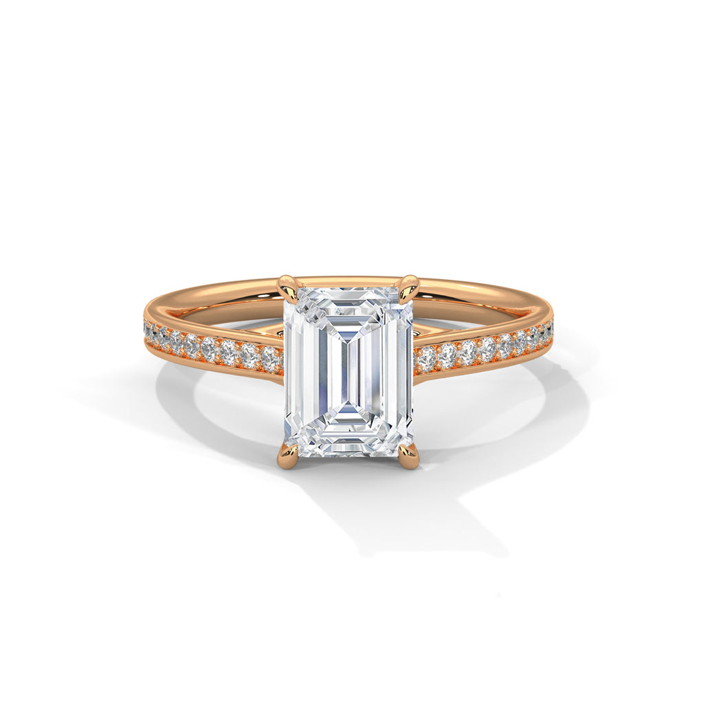 2.00 ct Emerald Cut Solitaire with Pavé Band 2ct Rose Gold