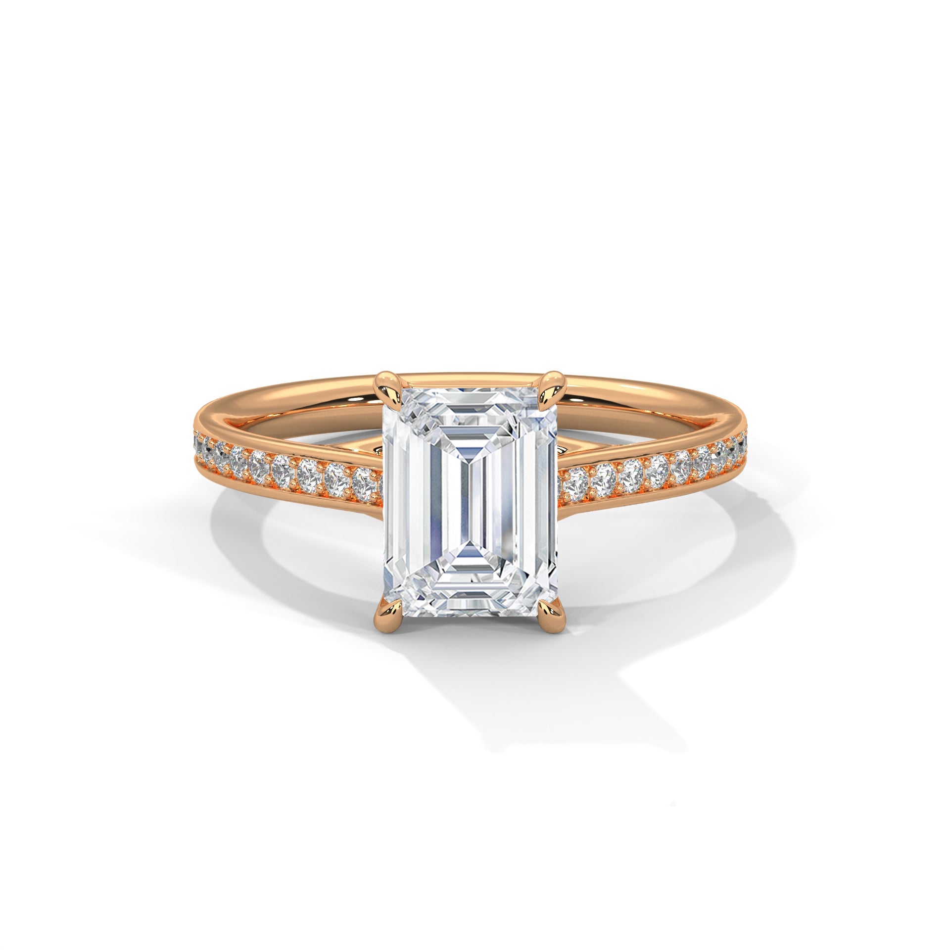 2.00 ct Emerald Cut Solitaire with Pavé Band 2ct Rose Gold