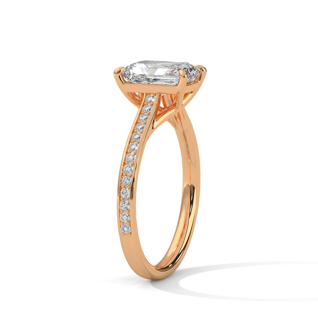 2.00 ct Emerald Cut Solitaire with Pavé Band 2ct Rose Gold