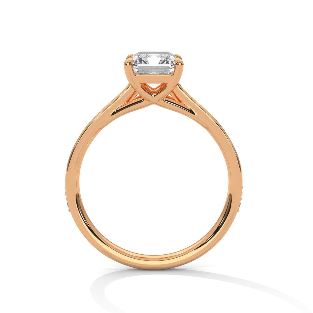 2.00 ct Emerald Cut Solitaire with Pavé Band 2ct Rose Gold