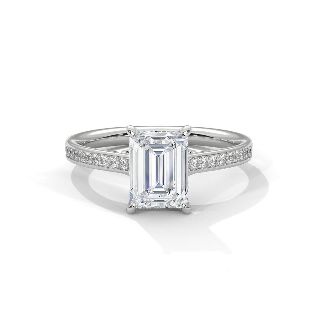 2.00 ct Emerald Cut Solitaire with Pavé Band 2ct White Gold