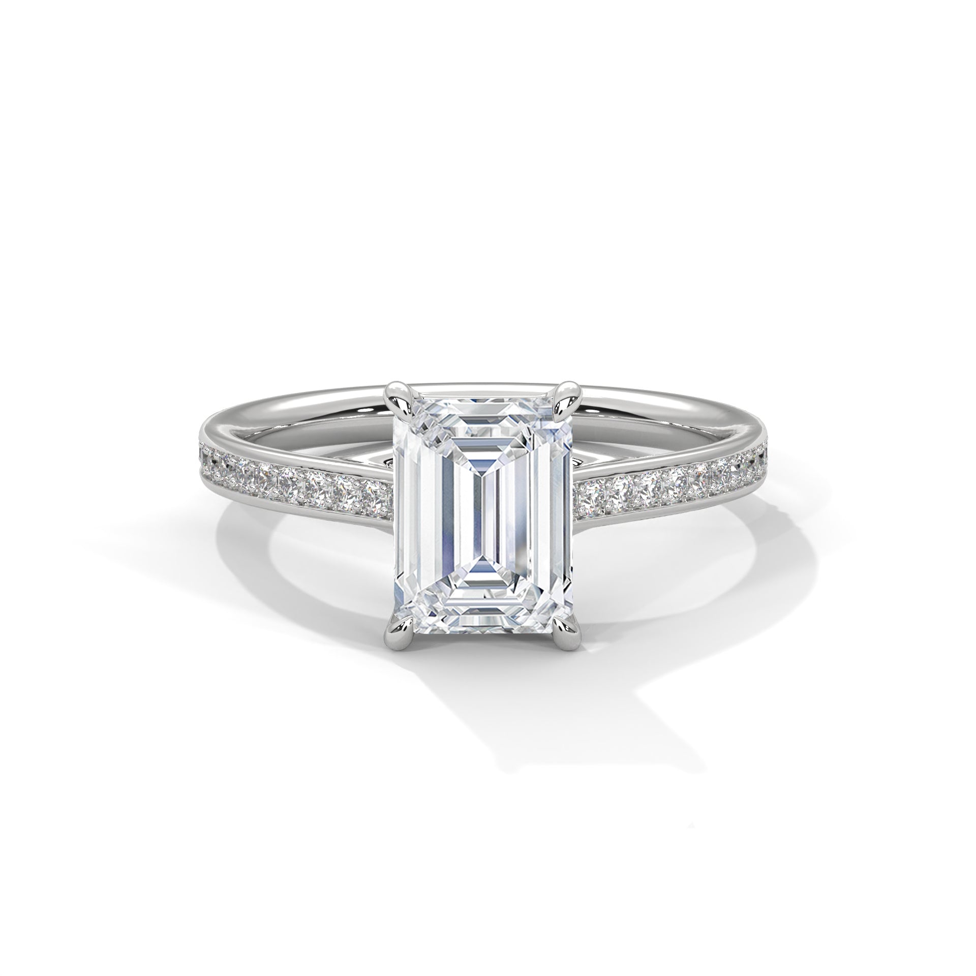 2.00 ct Emerald Cut Solitaire with Pavé Band 2ct White Gold